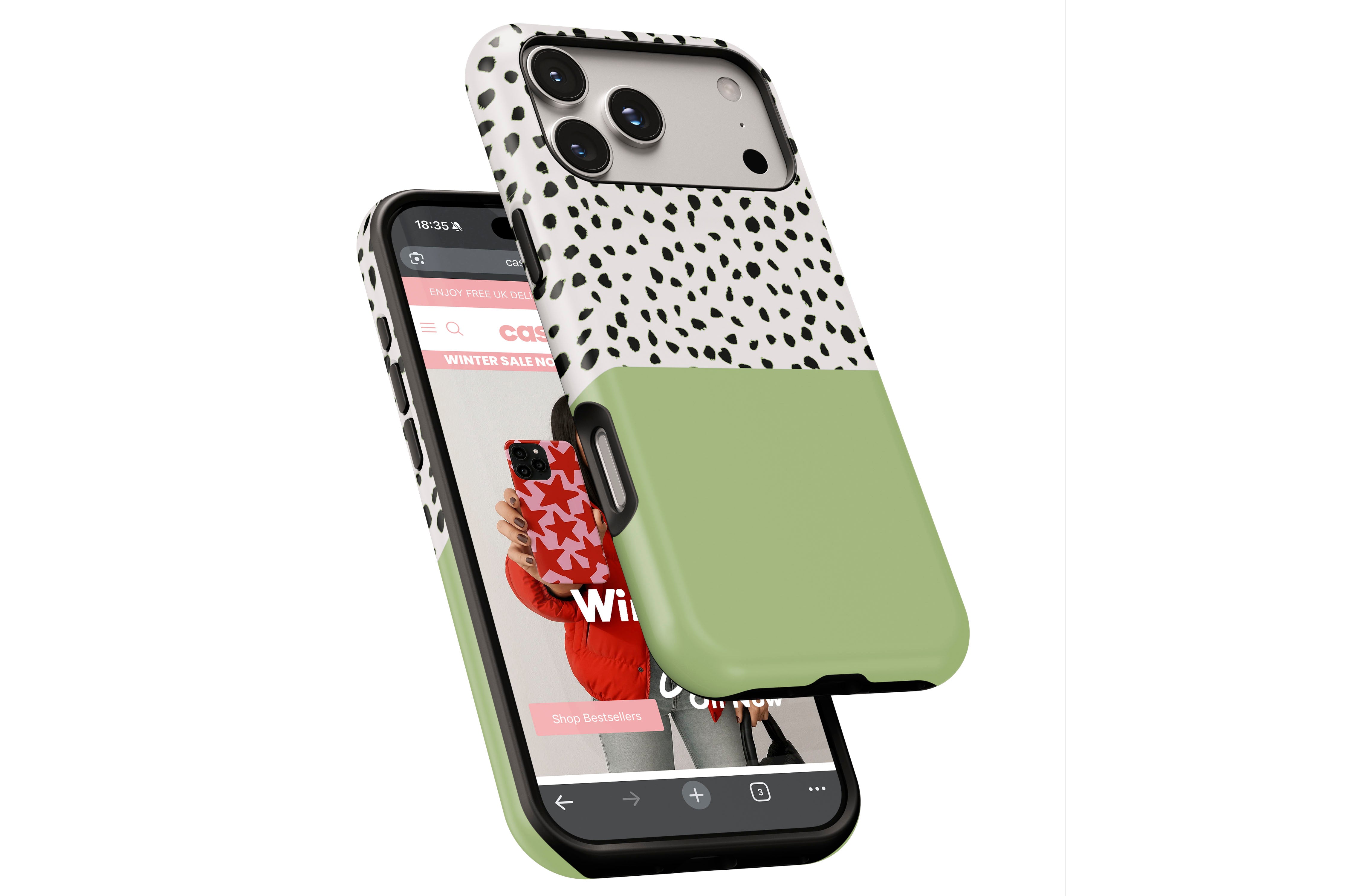 Side view of Geo Dots (Matcha) magnetic tough case showing button cut-outs