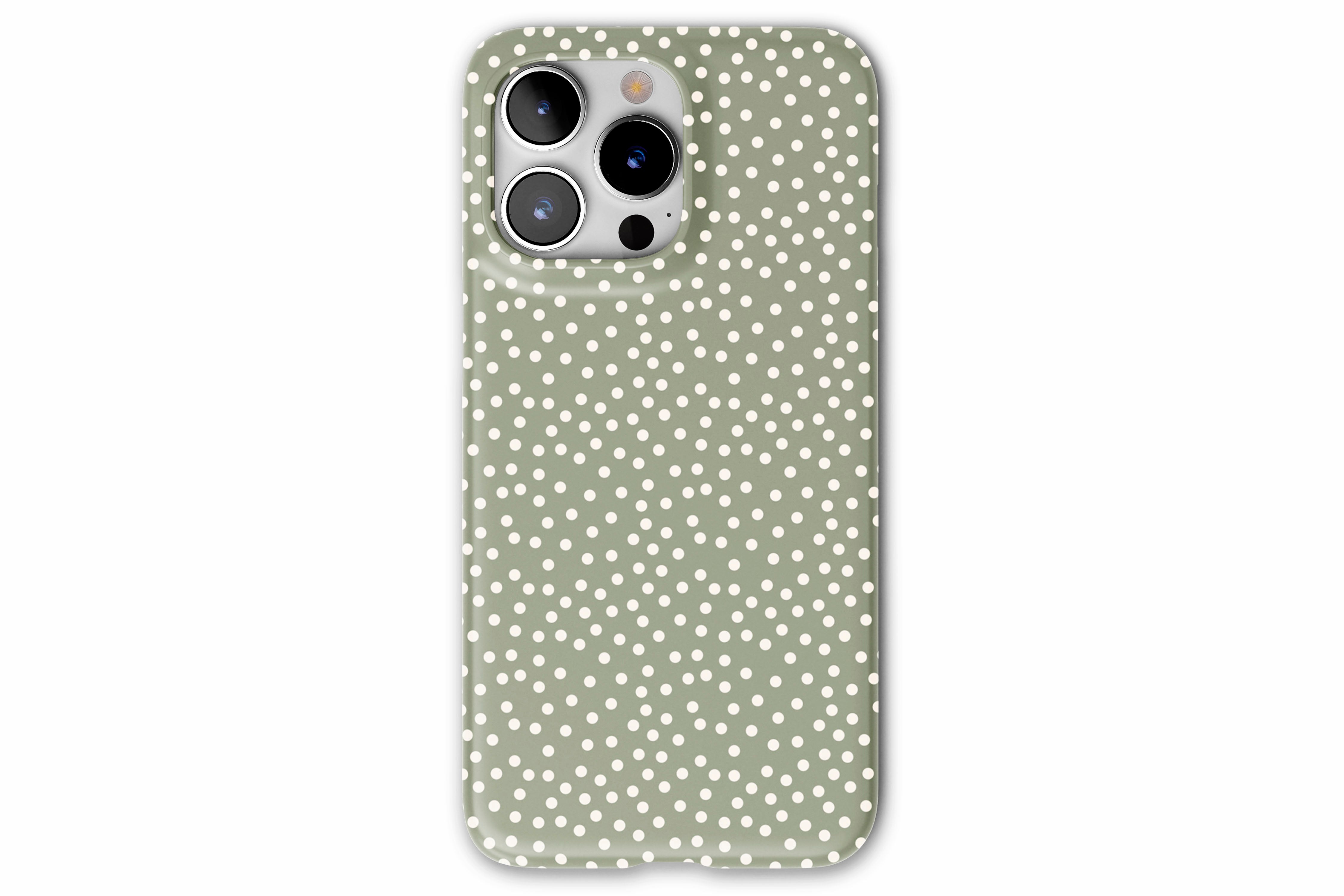 Front view of Green Dots case showing dotty print design