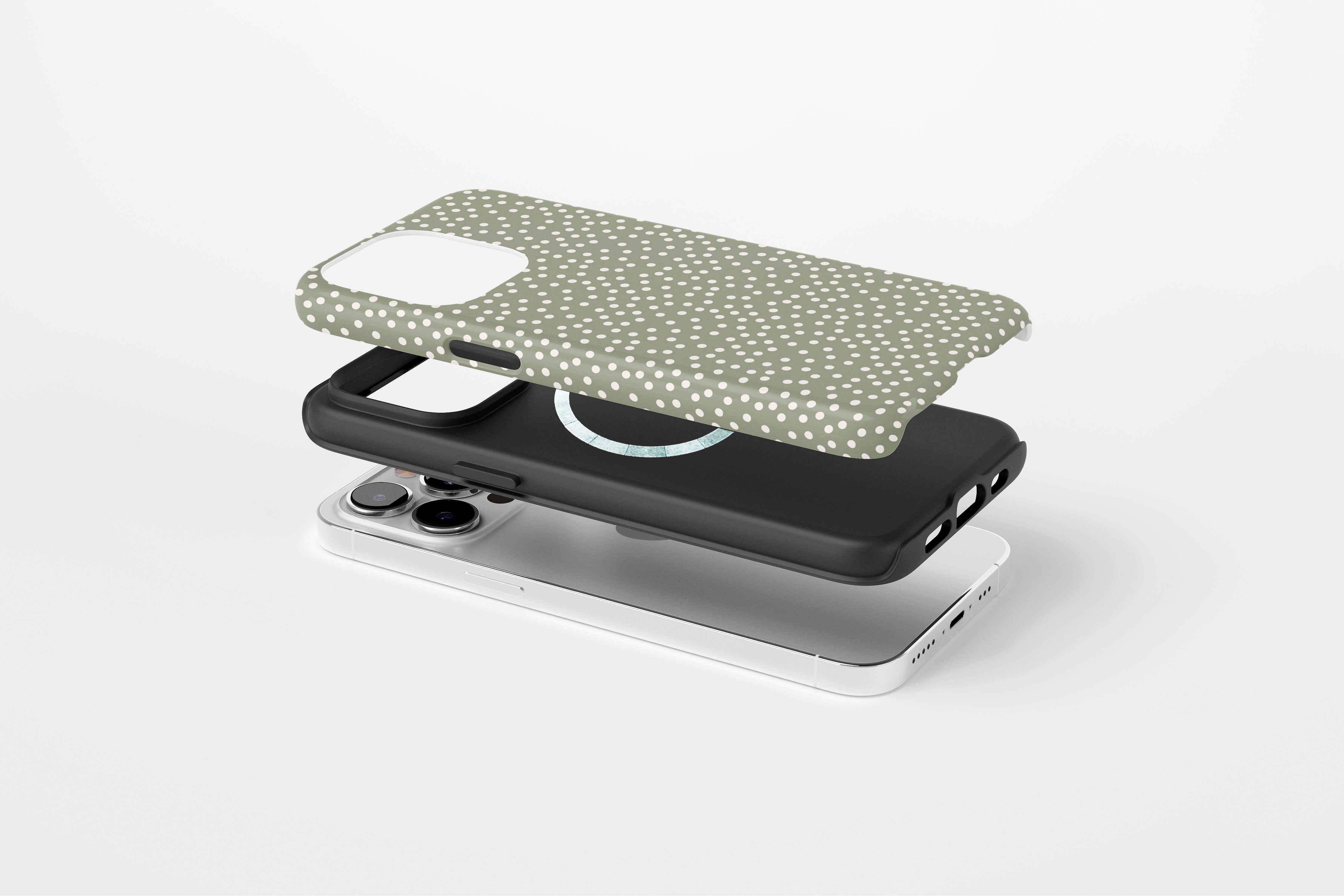 Side view of Green Dots case showing multi dot print design