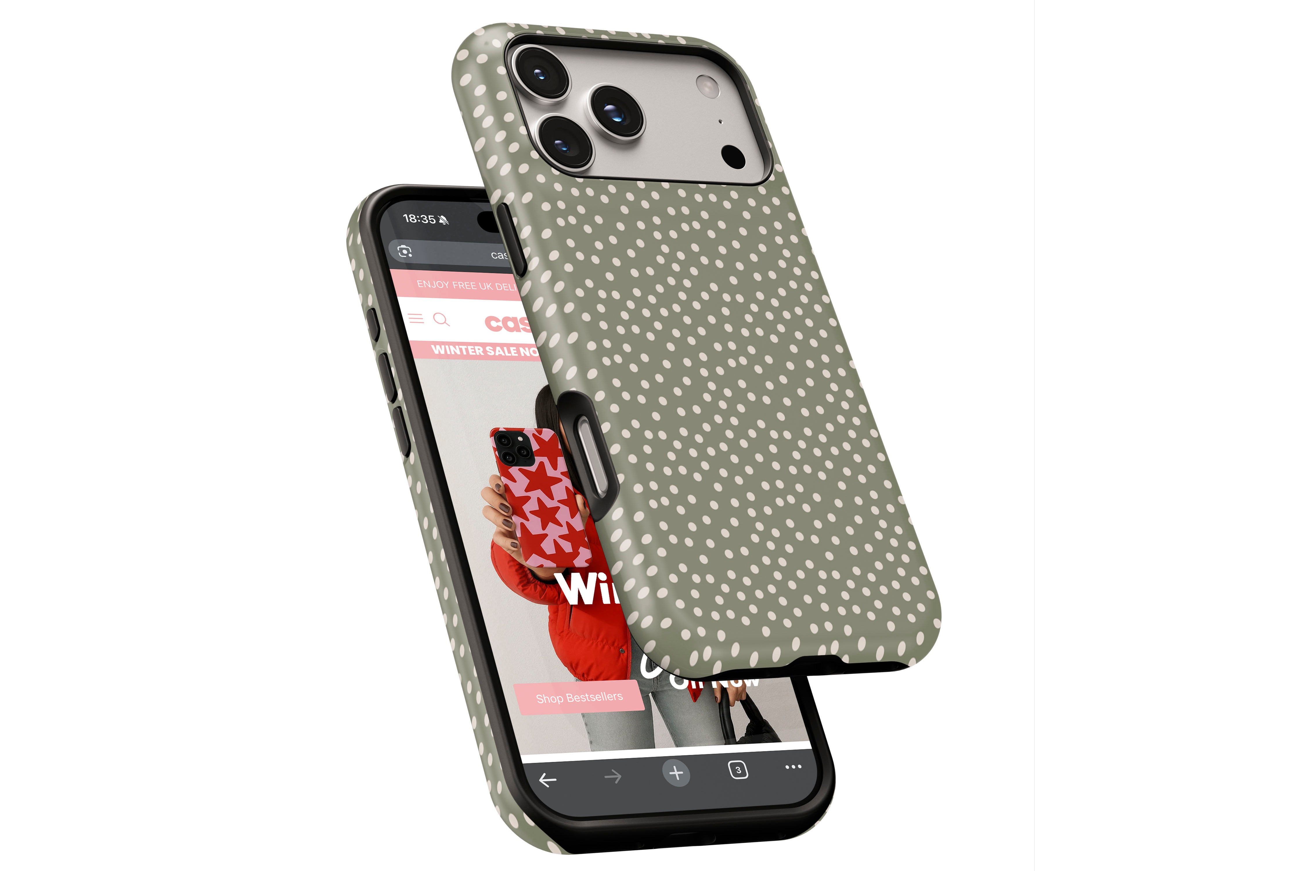Side view of Green Dots magnetic tough case showing button cut-outs