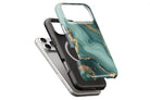 Green Marble magnetic case showing built-in magnetic ring compatible with MagSafe charging