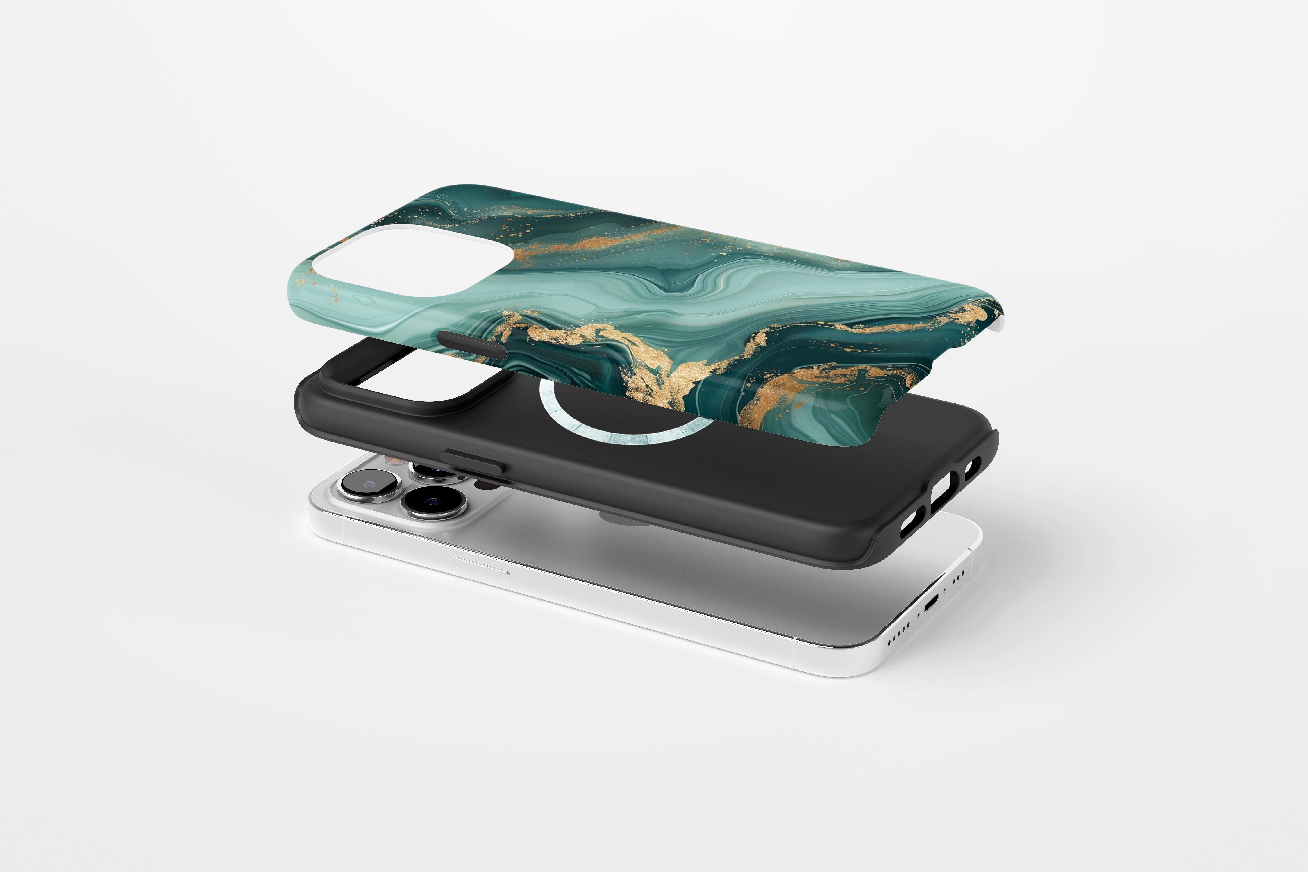 Side view of Green Marble case showing marble print design