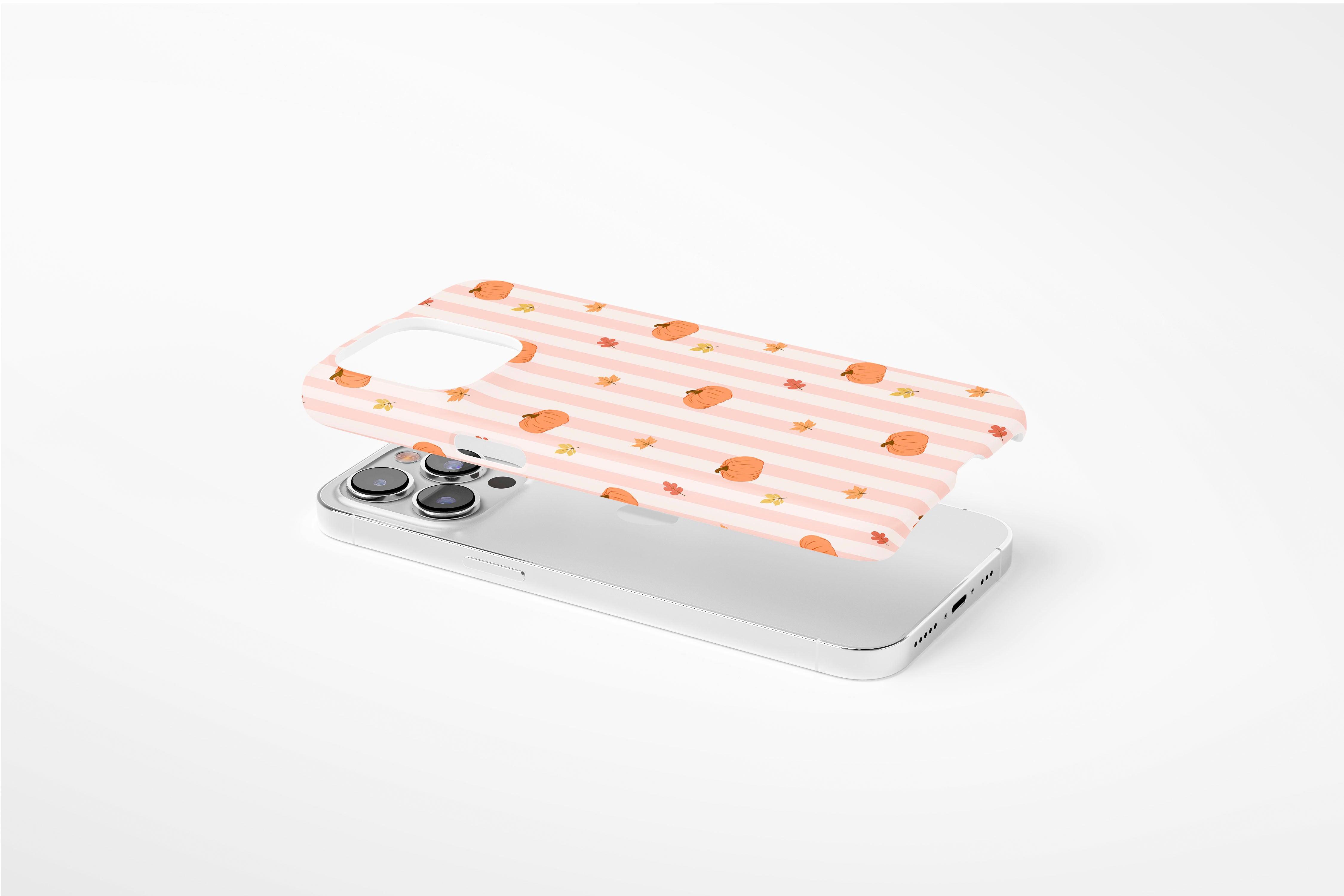 Side view of Hey There Pumpkin case showing an example of slim case