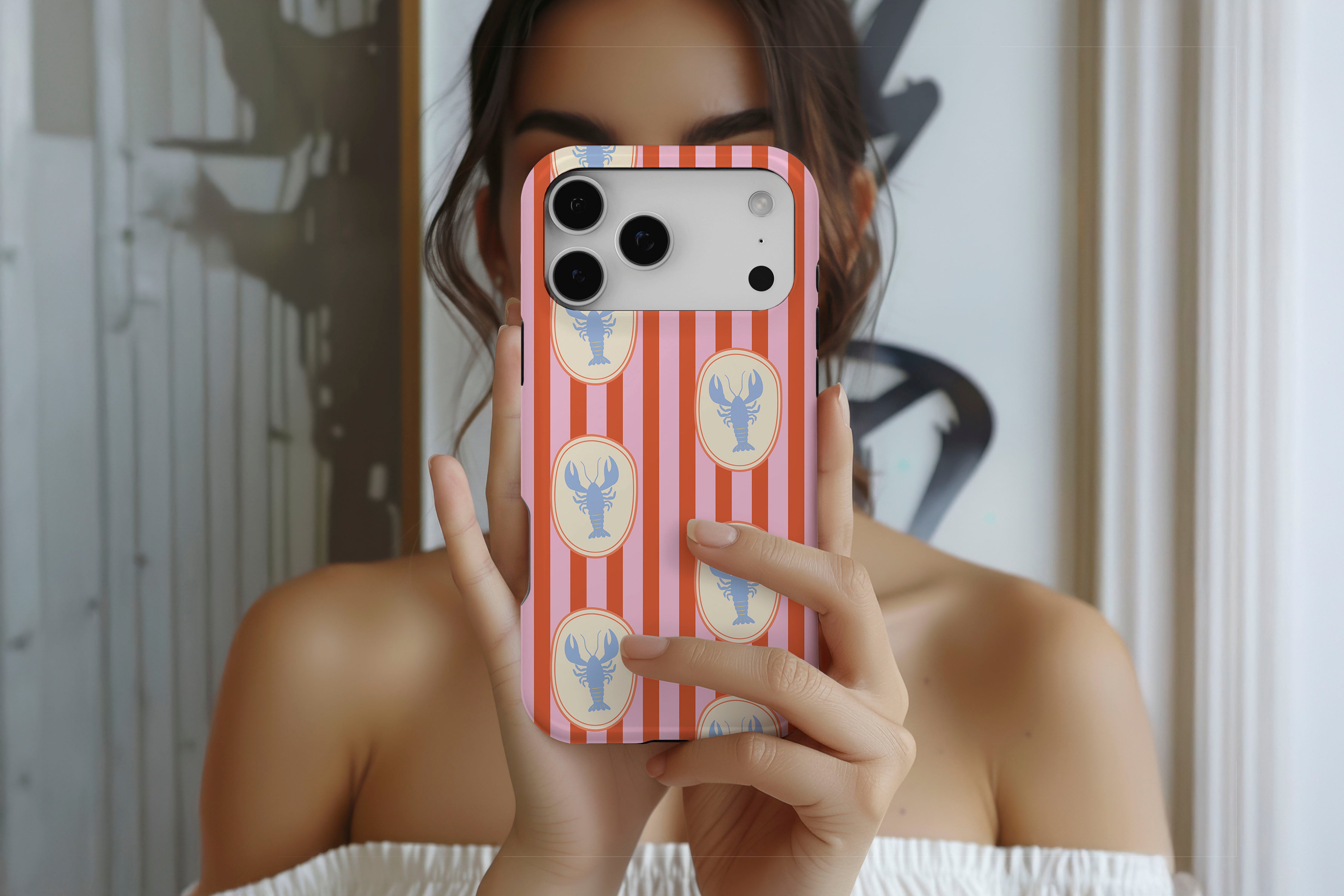 Lifestyle image of Lobster magnetic tough case showing lobster print design