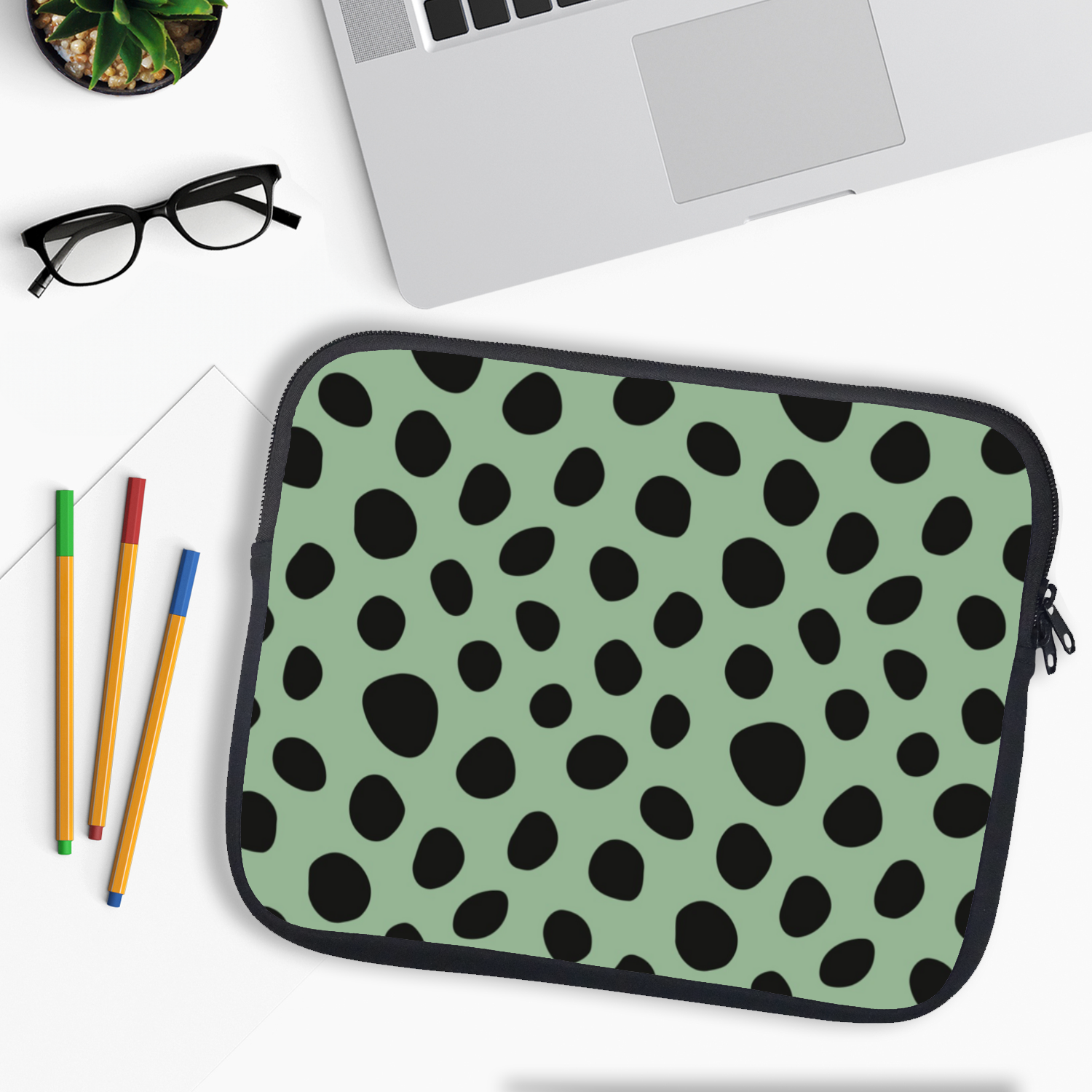 Sage Green Dots Laptop Sleeve Animal Print MacBook Cover Casetful