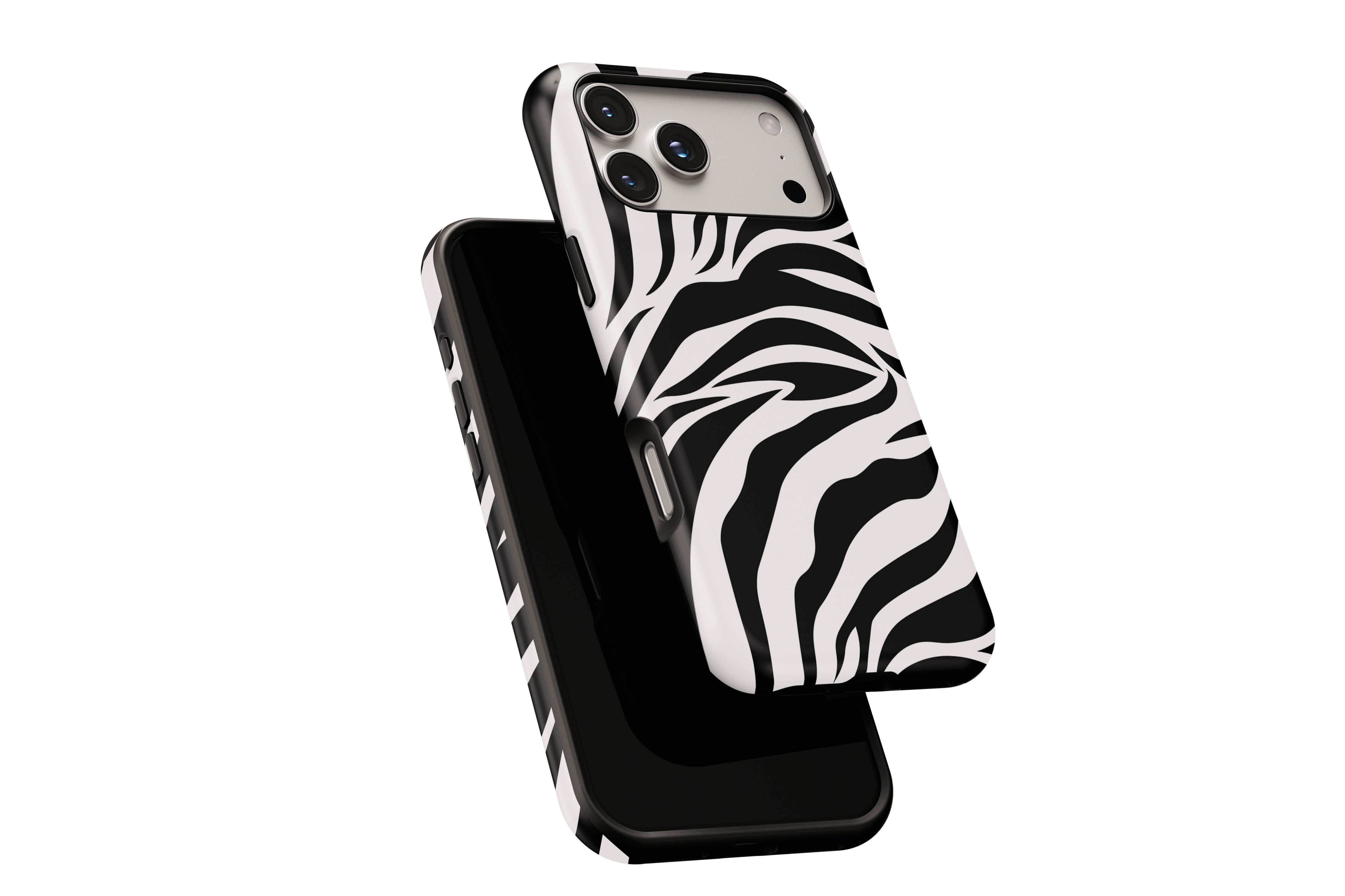 Side view of Mono Zebra phone case showing button cut-outs
