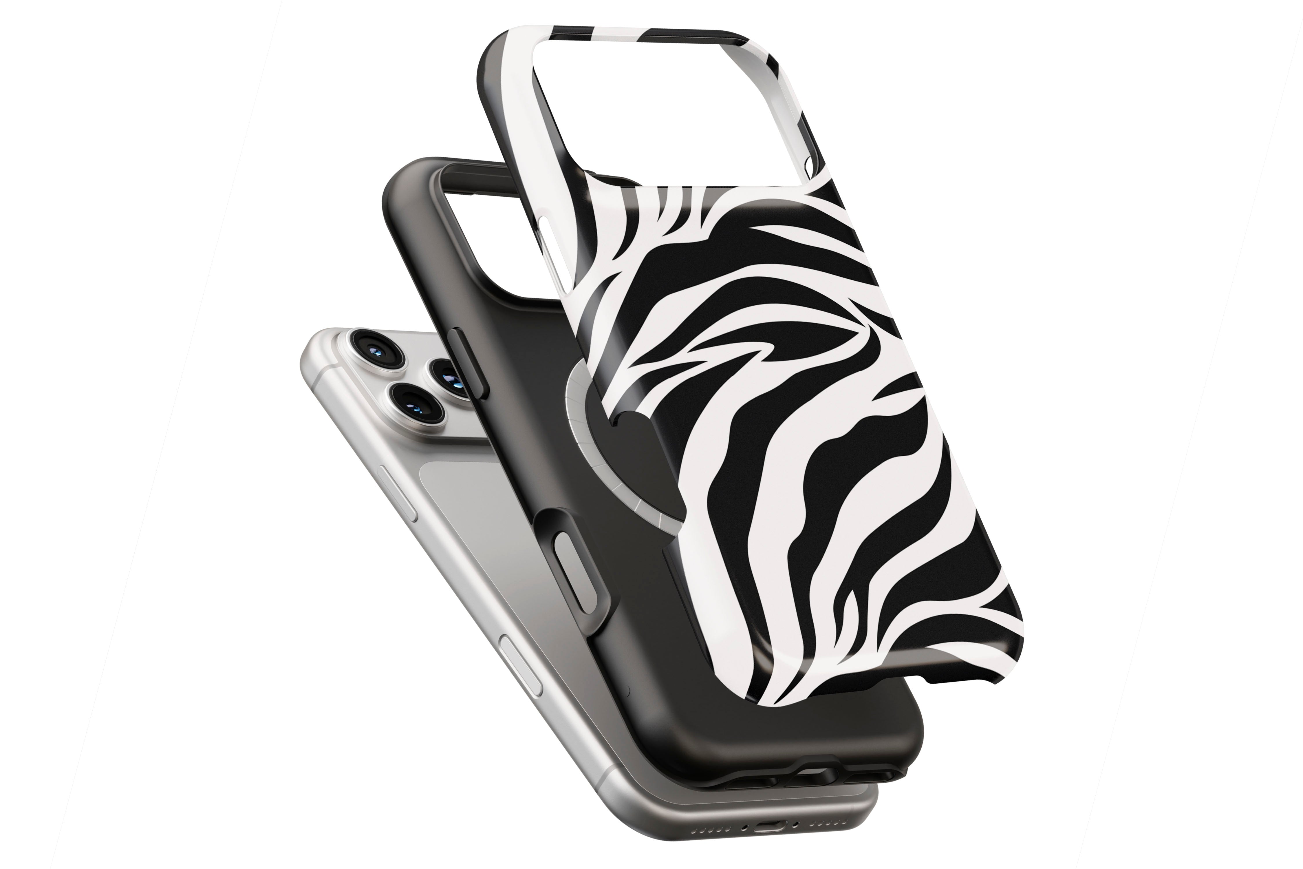 Mono Zebra magnetic case showing built-in magnetic ring compatible with MagSafe charging