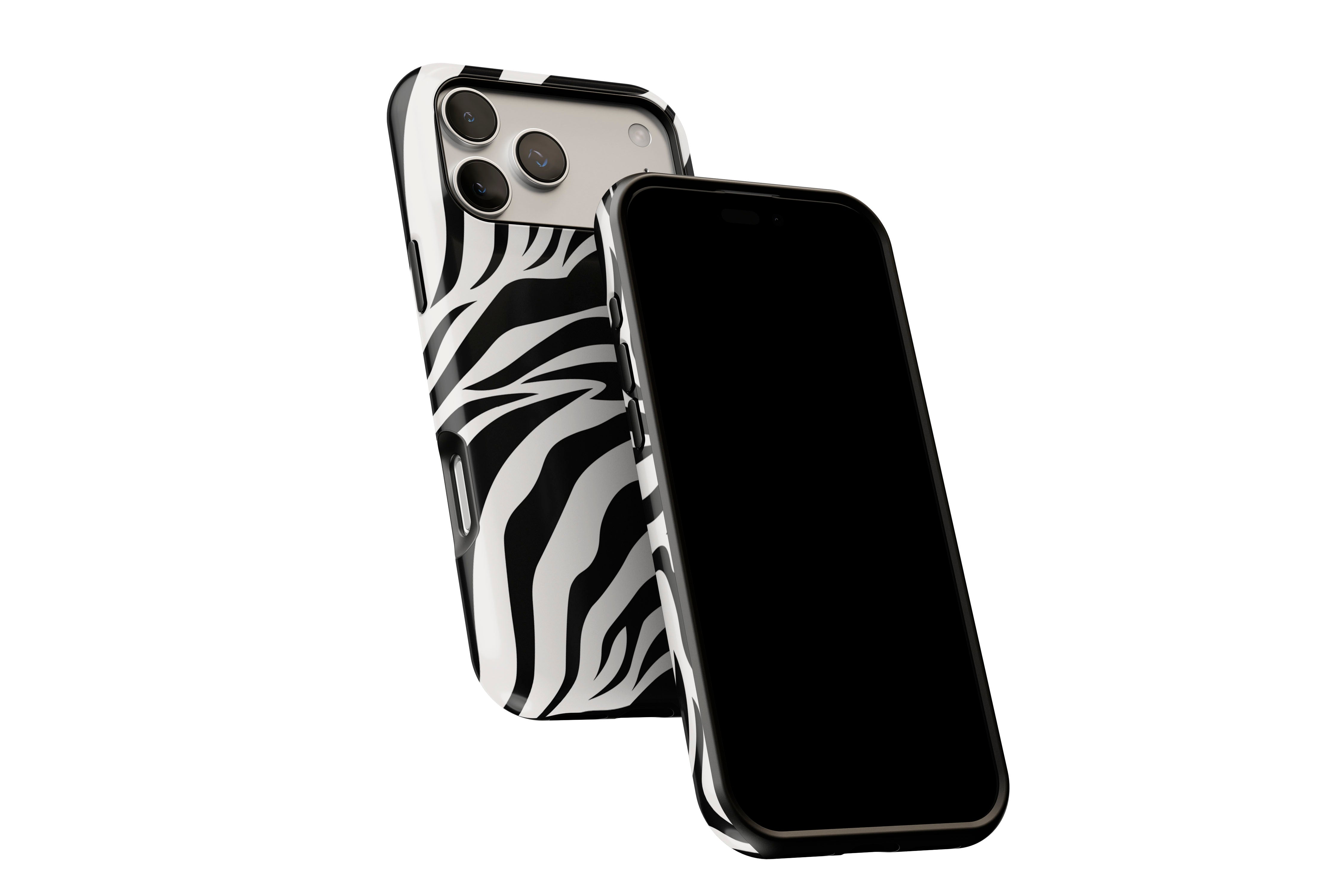 Side view of Mono Zebra phone case showing button cut-outs