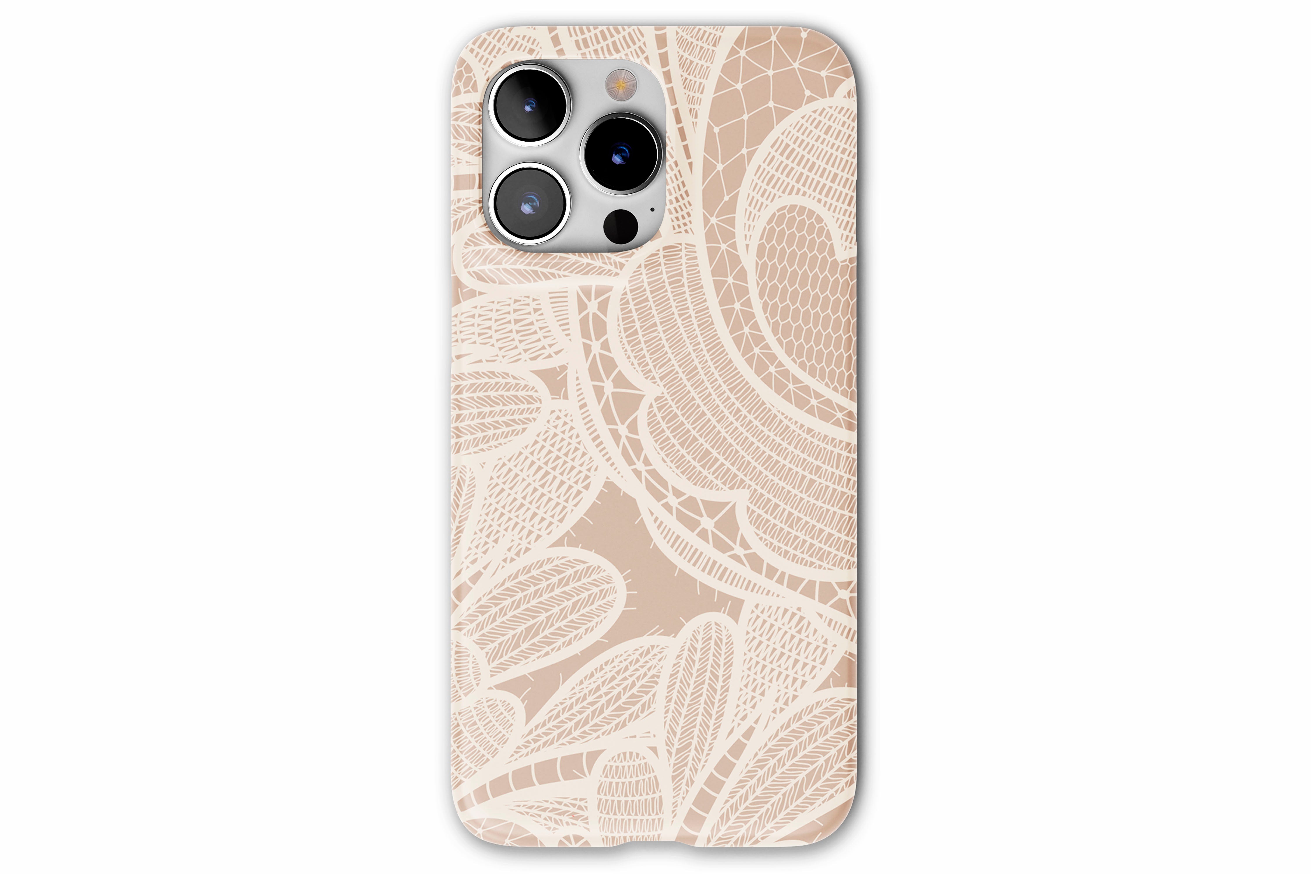 Front view of Nude Lace case showing lace print design