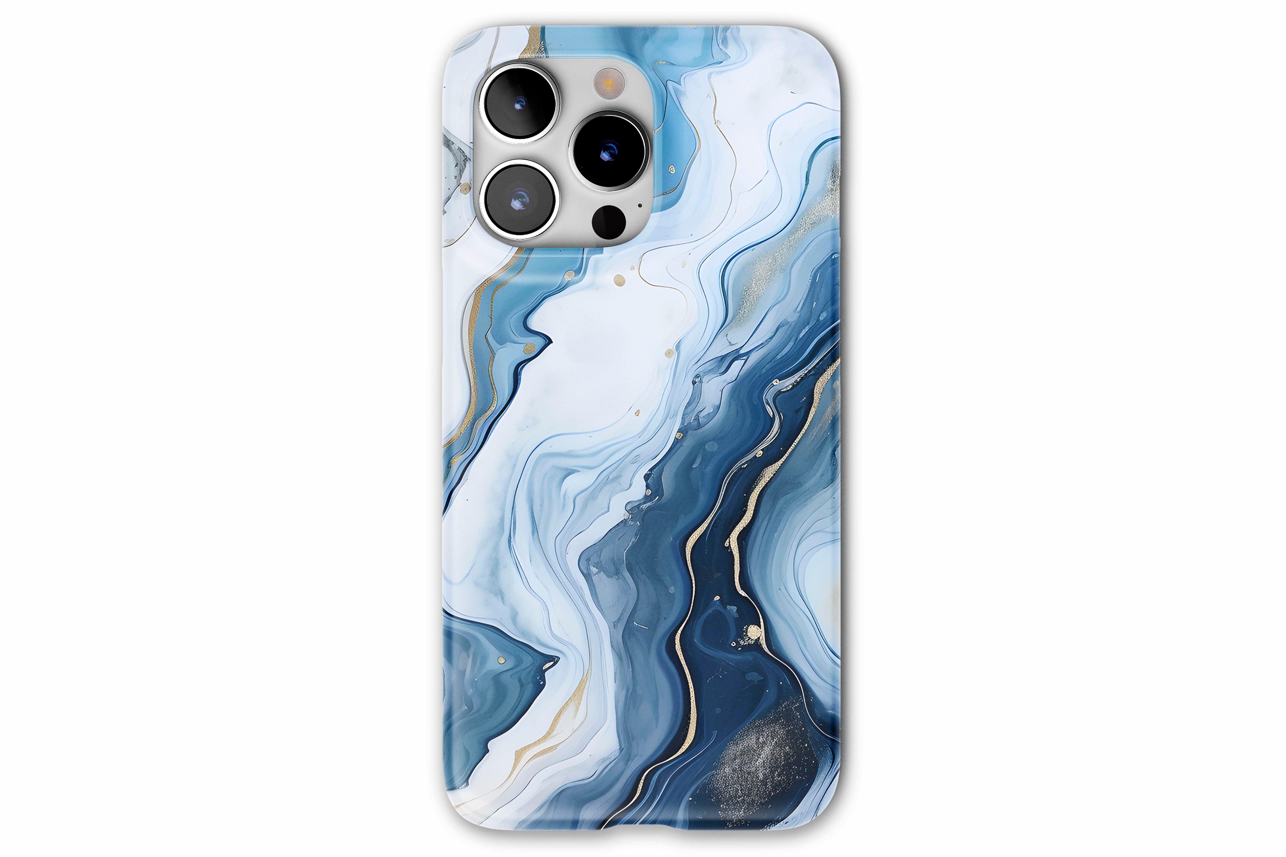 Front view of Opulent Blue case showing marble print design