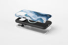 Side view of Opulent Blue case showing marble print design
