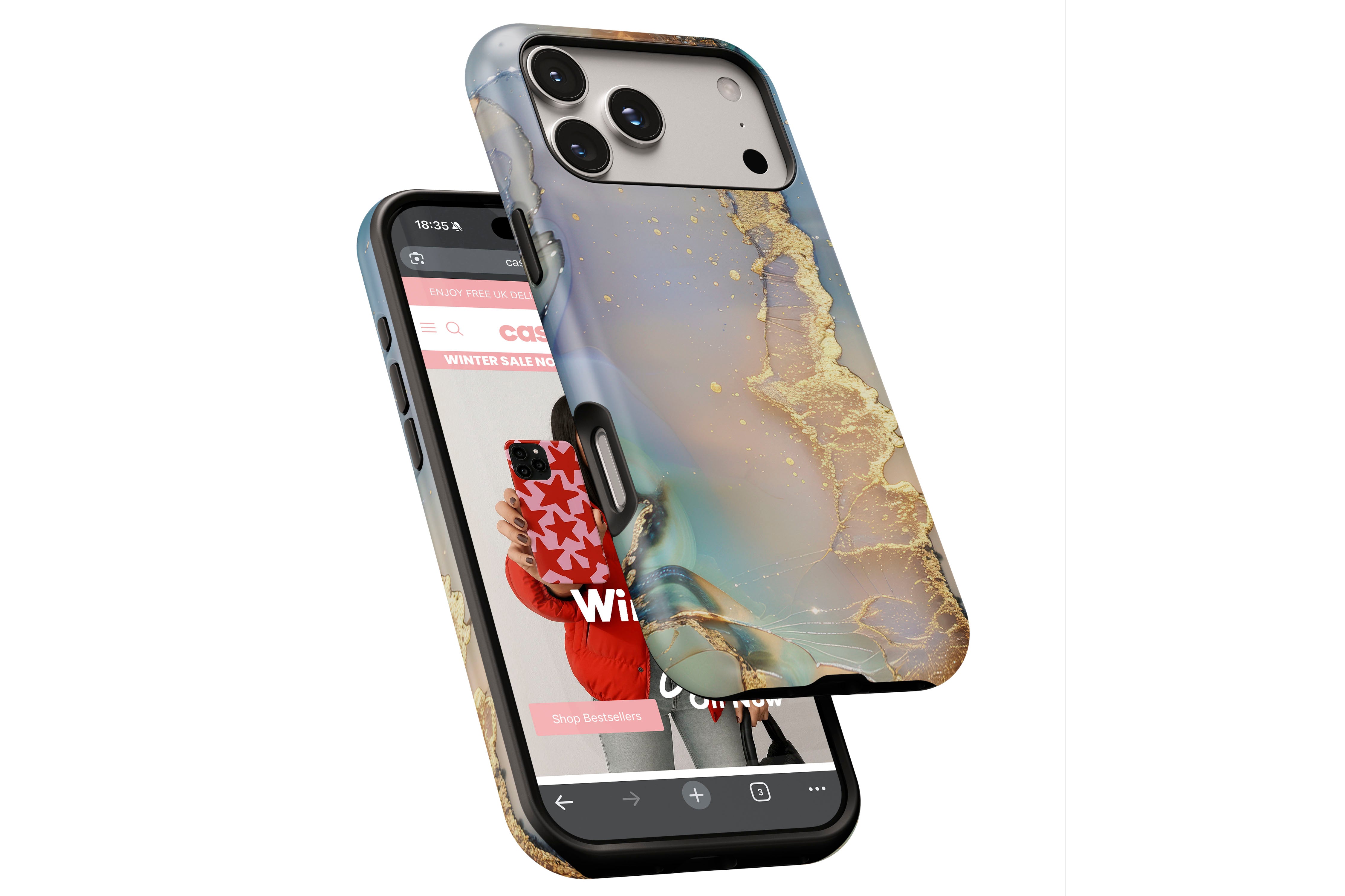 Side view of Opulent Marble magnetic tough case showing button cut-outs