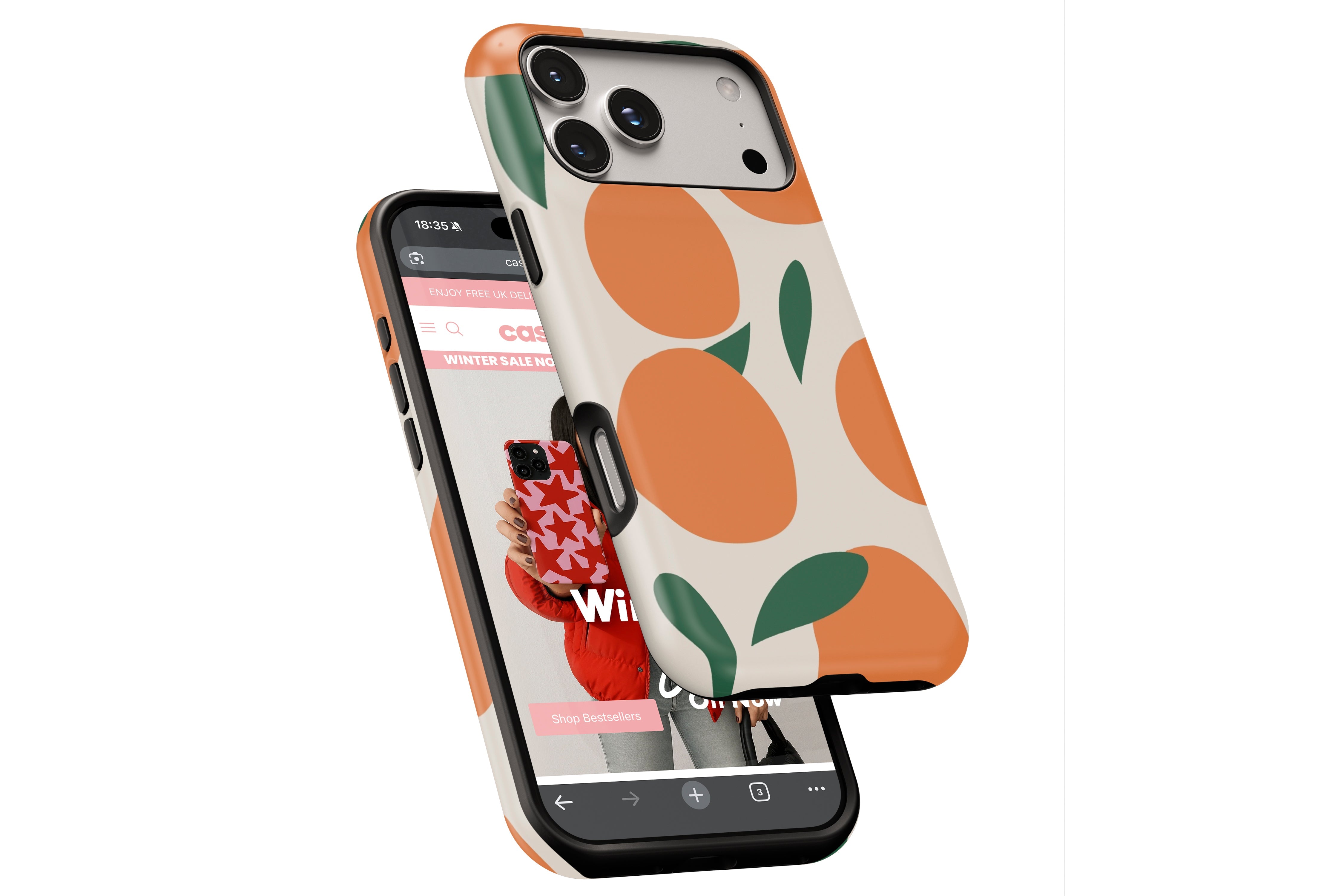 Side view of Oranges magnetic tough case showing button cut-outs