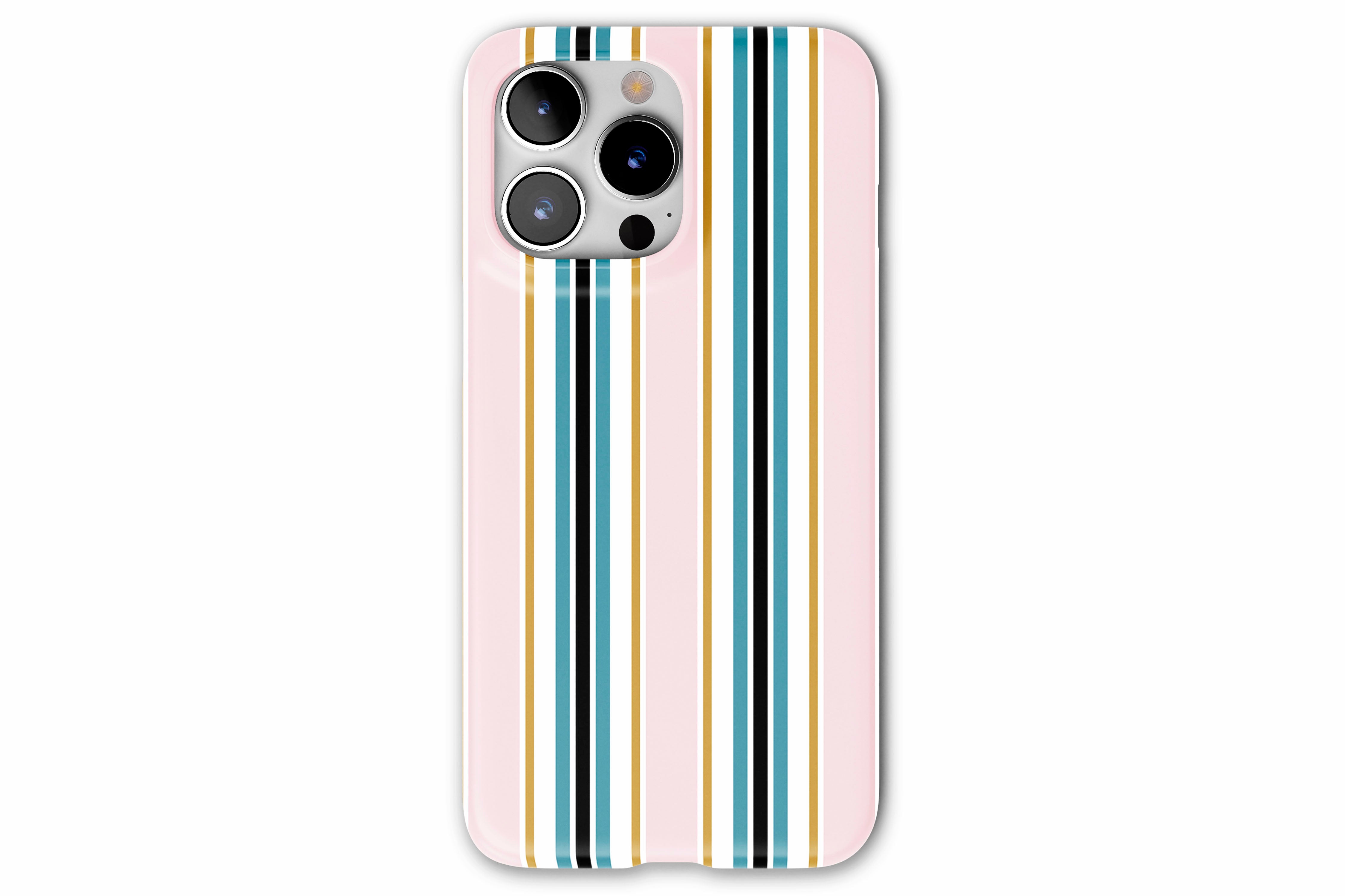 Front view of Palm Springs case showing multi stripe print design