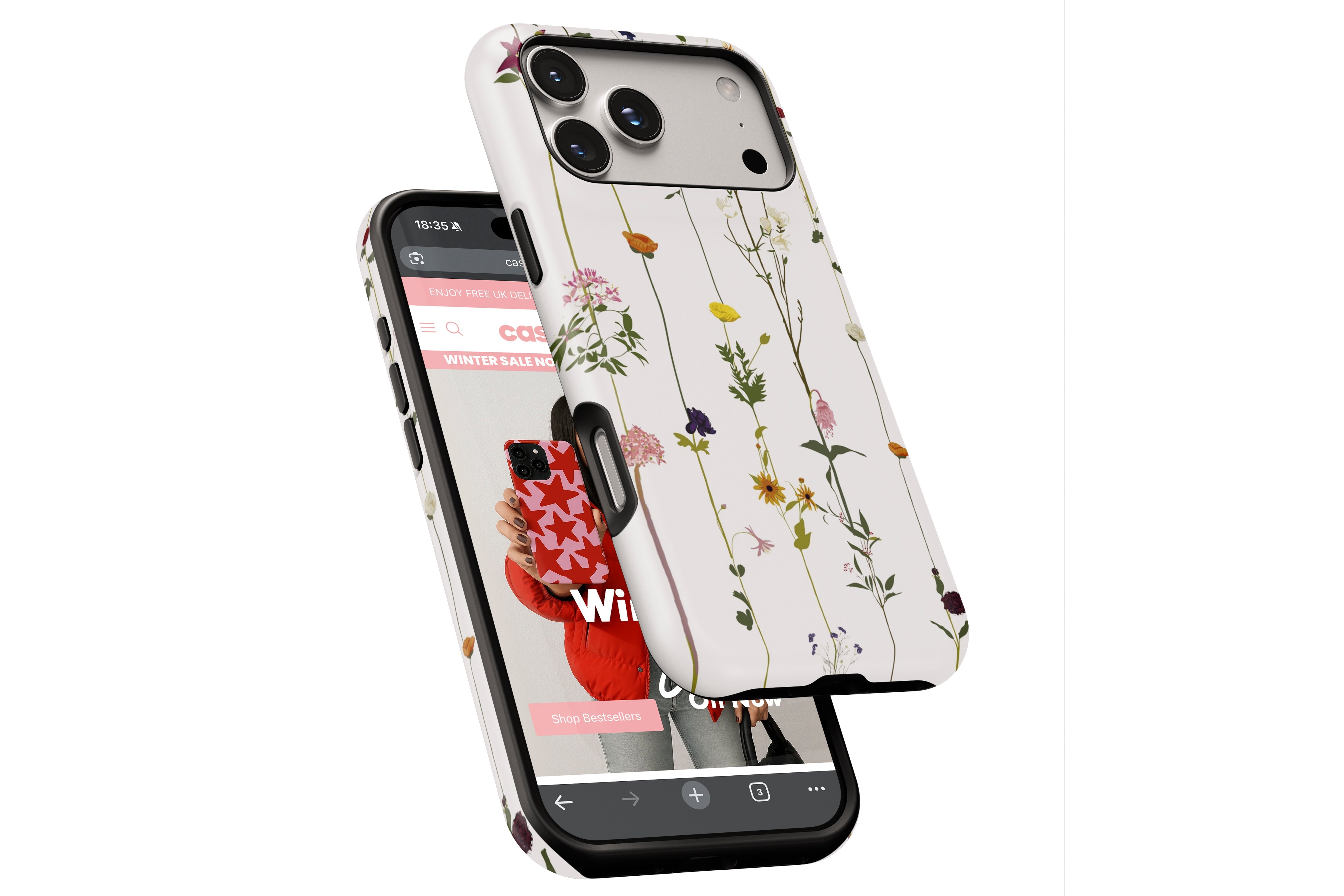 Side view of Flower Print magnetic tough case showing button cut-outs