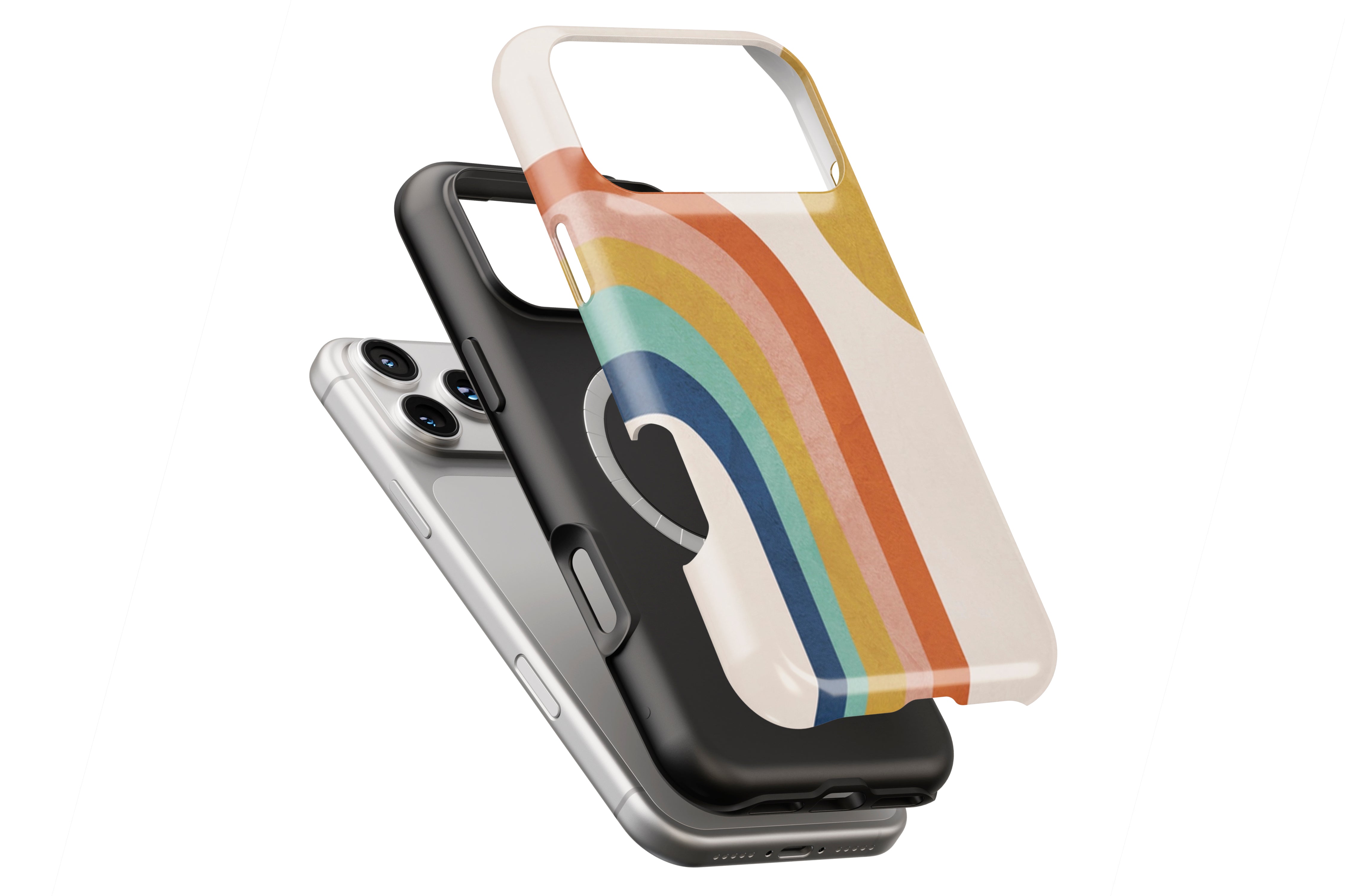 Rainbow Sun magnetic case showing built-in magnetic ring compatible with MagSafe charging