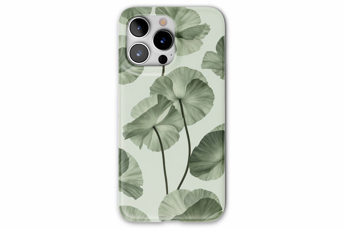 Front view of Sage Botanica phone case showing soft sage and eucalyptus green botanical floral print