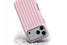 Front view of Sleepover Pink Stripe magnetic tough case showing soft pink design
