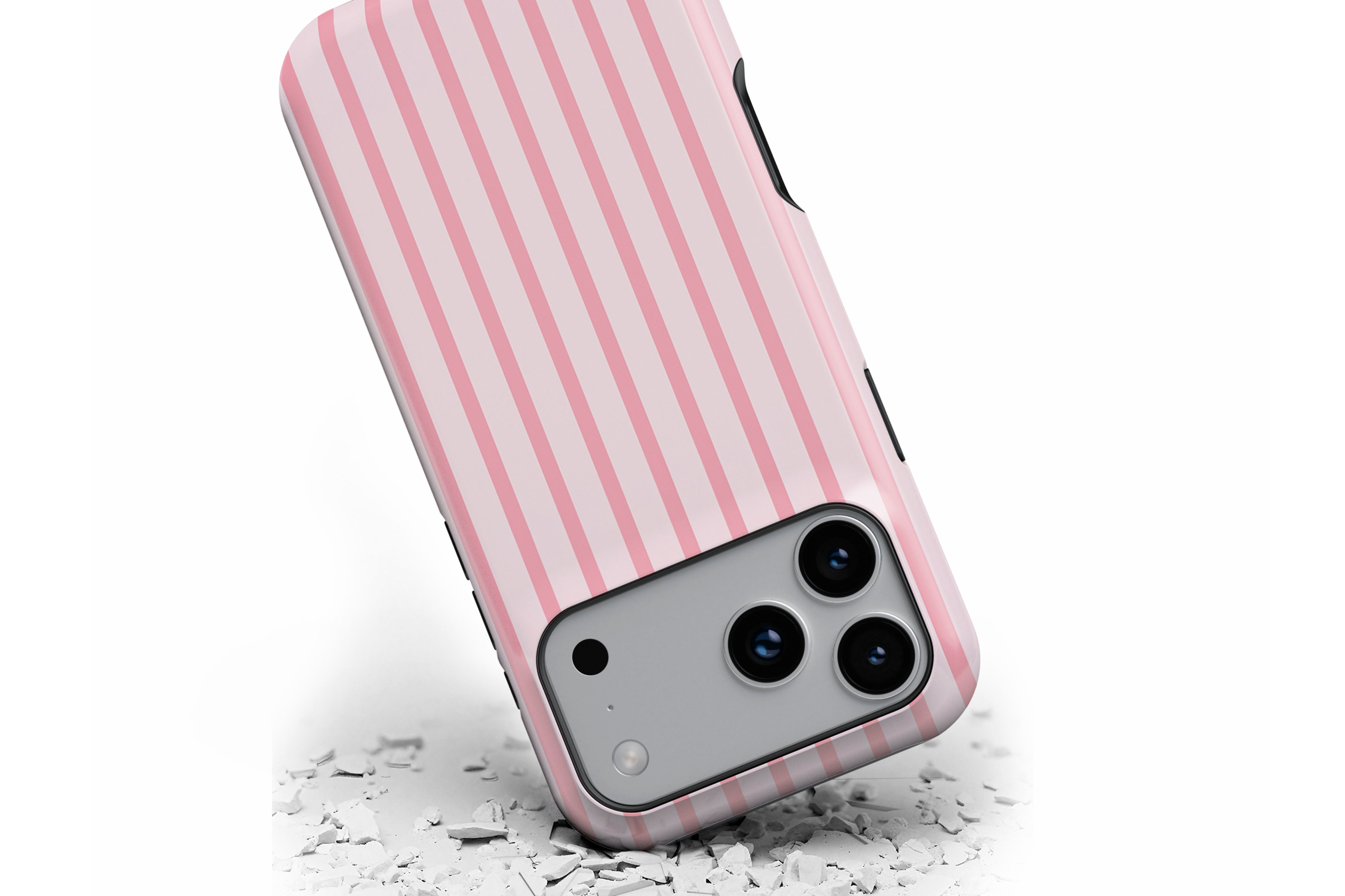 Front view of Sleepover Pink Stripe magnetic tough case showing soft pink design