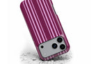 Front view of Soho MagTough phone case showing rich burgundy and pink vertical stripe print