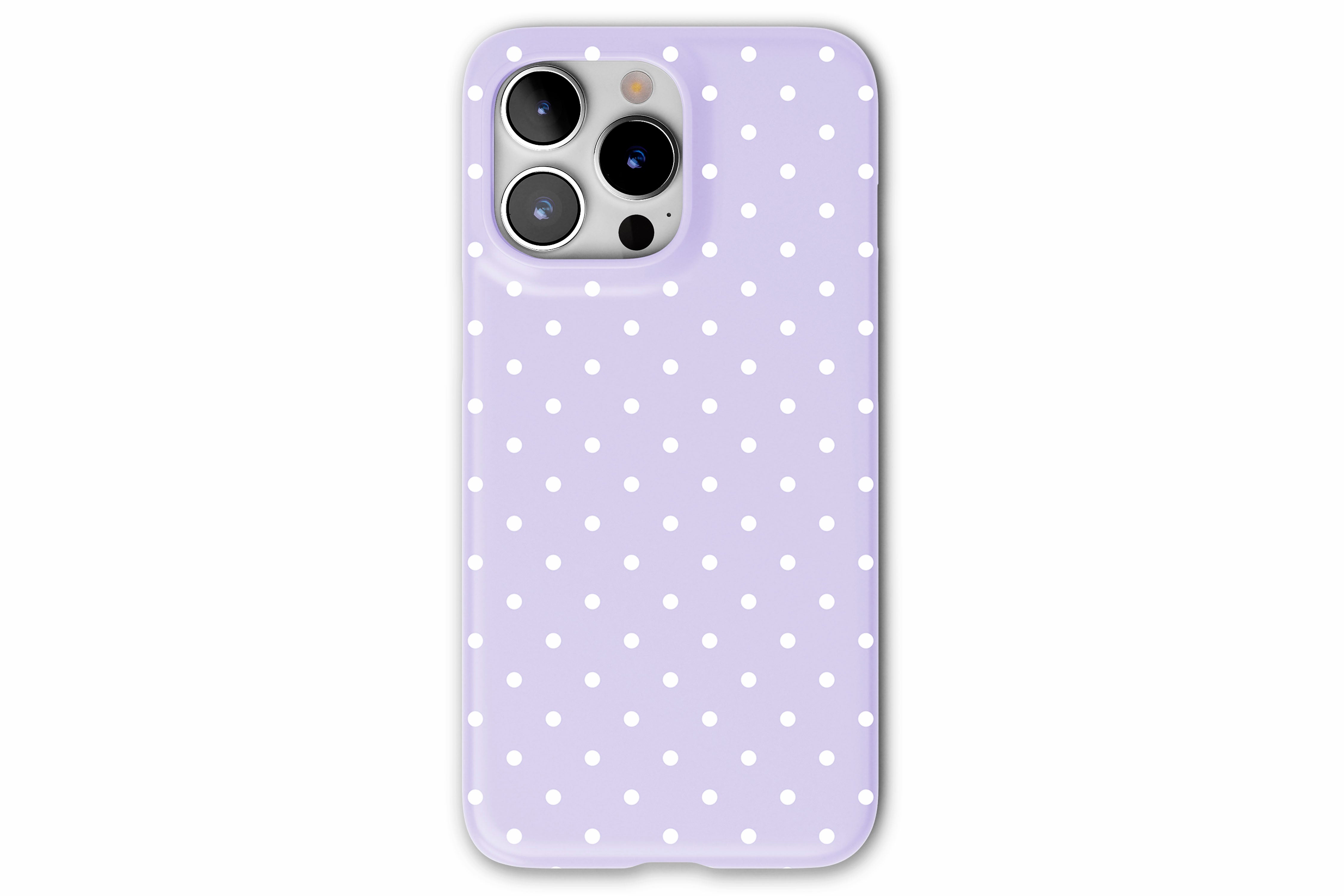 Front view of Spotted Lilac case showing dotty print design