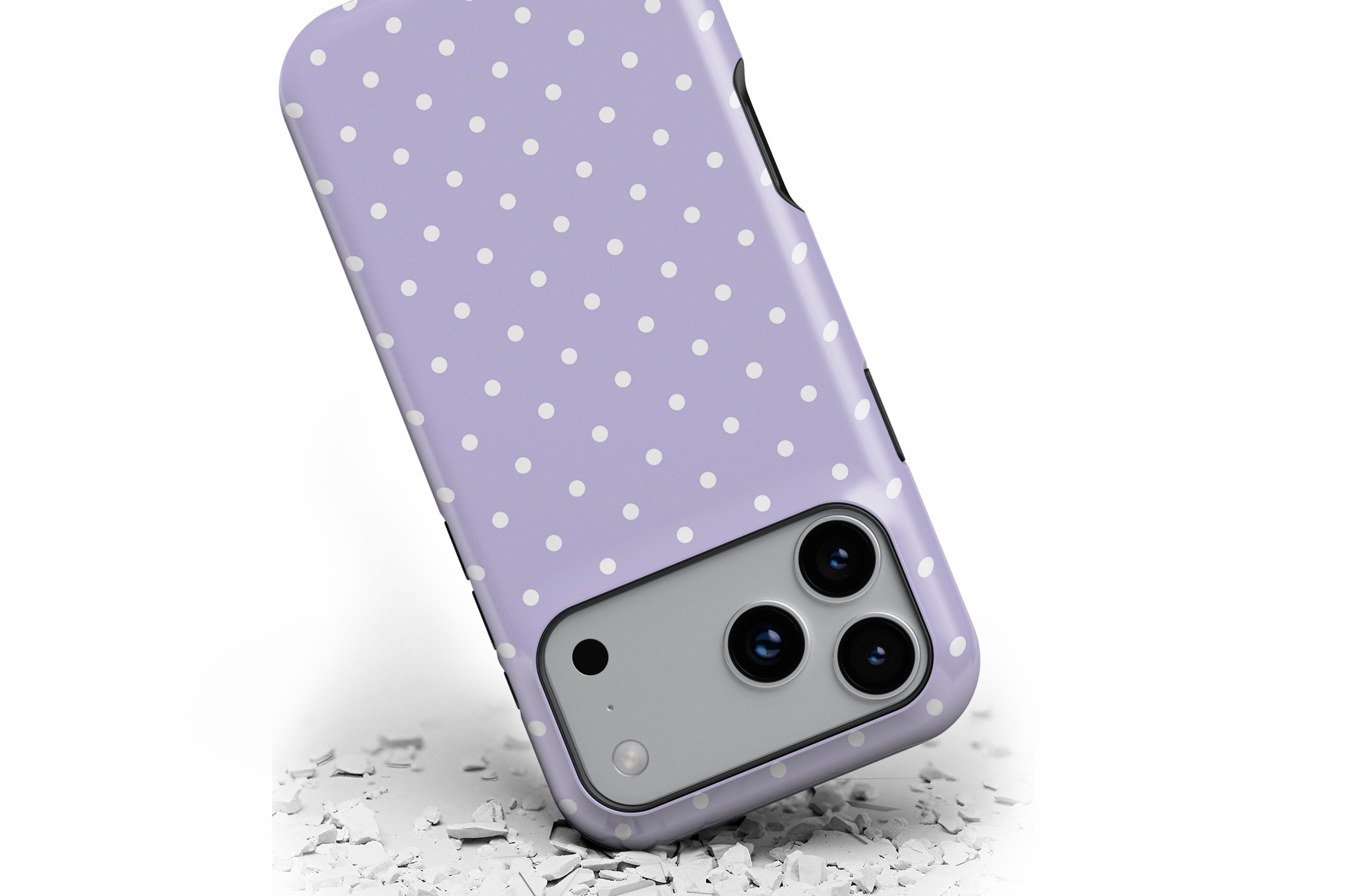 Front view of Spotted Lilac magnetic tough case showing dotty design