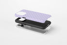 Side view of Spotted Lilac case showing  an example of tough case
