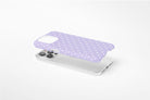 Side view of Spotted Lilac case showing  an example of slim case