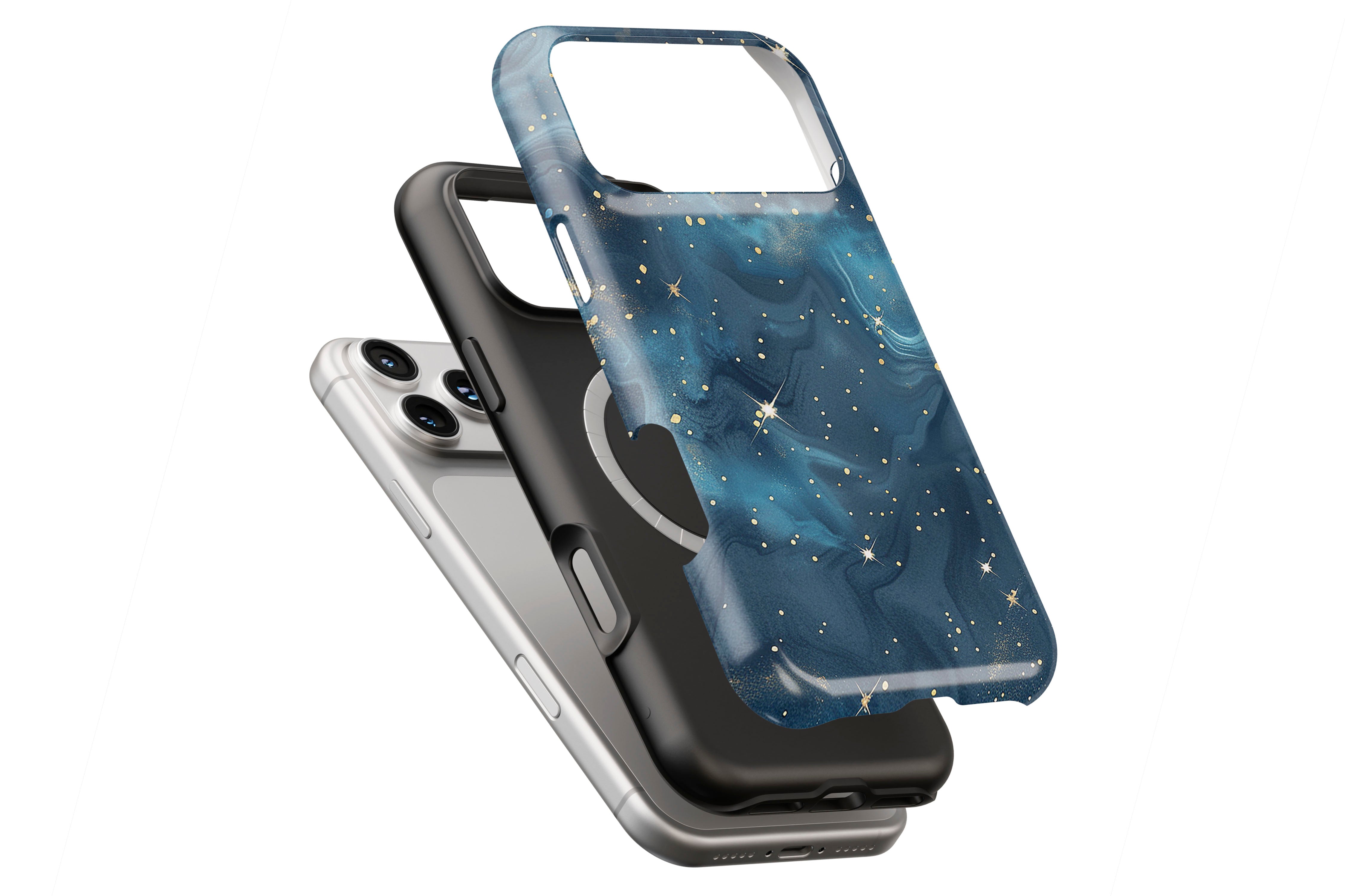 Starry Night magnetic case showing built-in magnetic ring compatible with MagSafe charging
