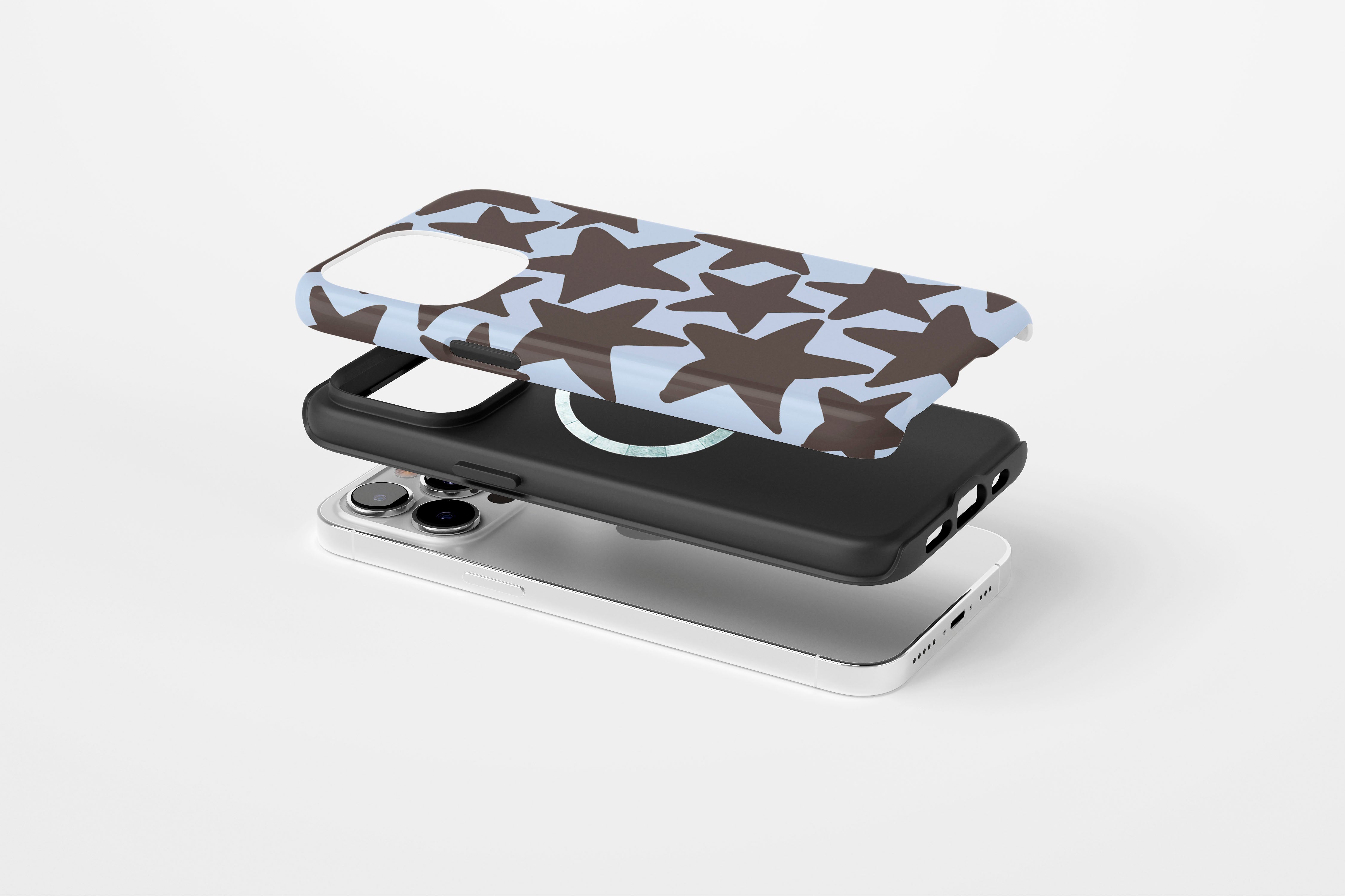 Side view of Stars (Chocolate) magnetic tough case showing button cut-outs