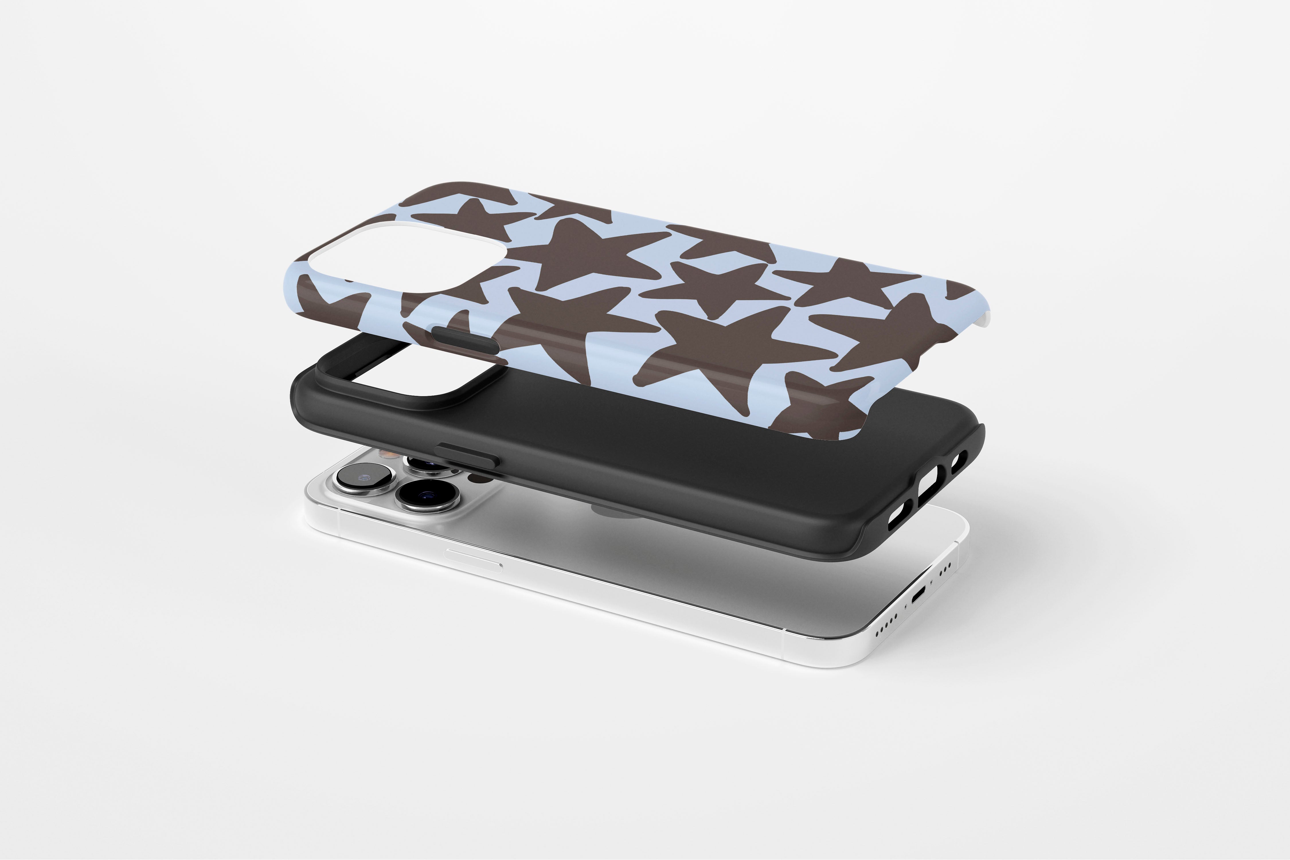 Lifestyle image of Stars (Chocolate) magnetic tough case showing star print design