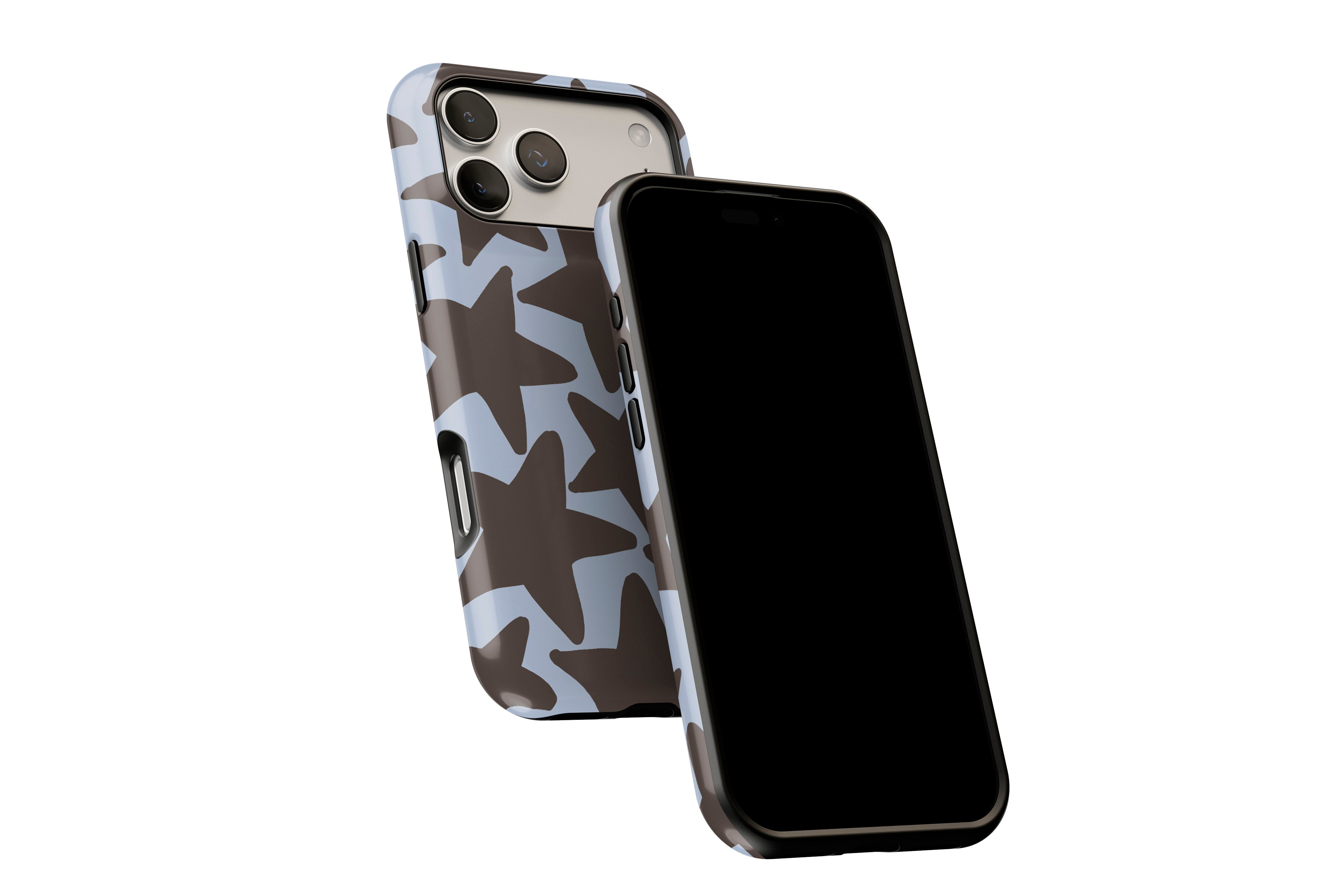 Side view of Stars (Chocolate) phone case showing button cut-outs