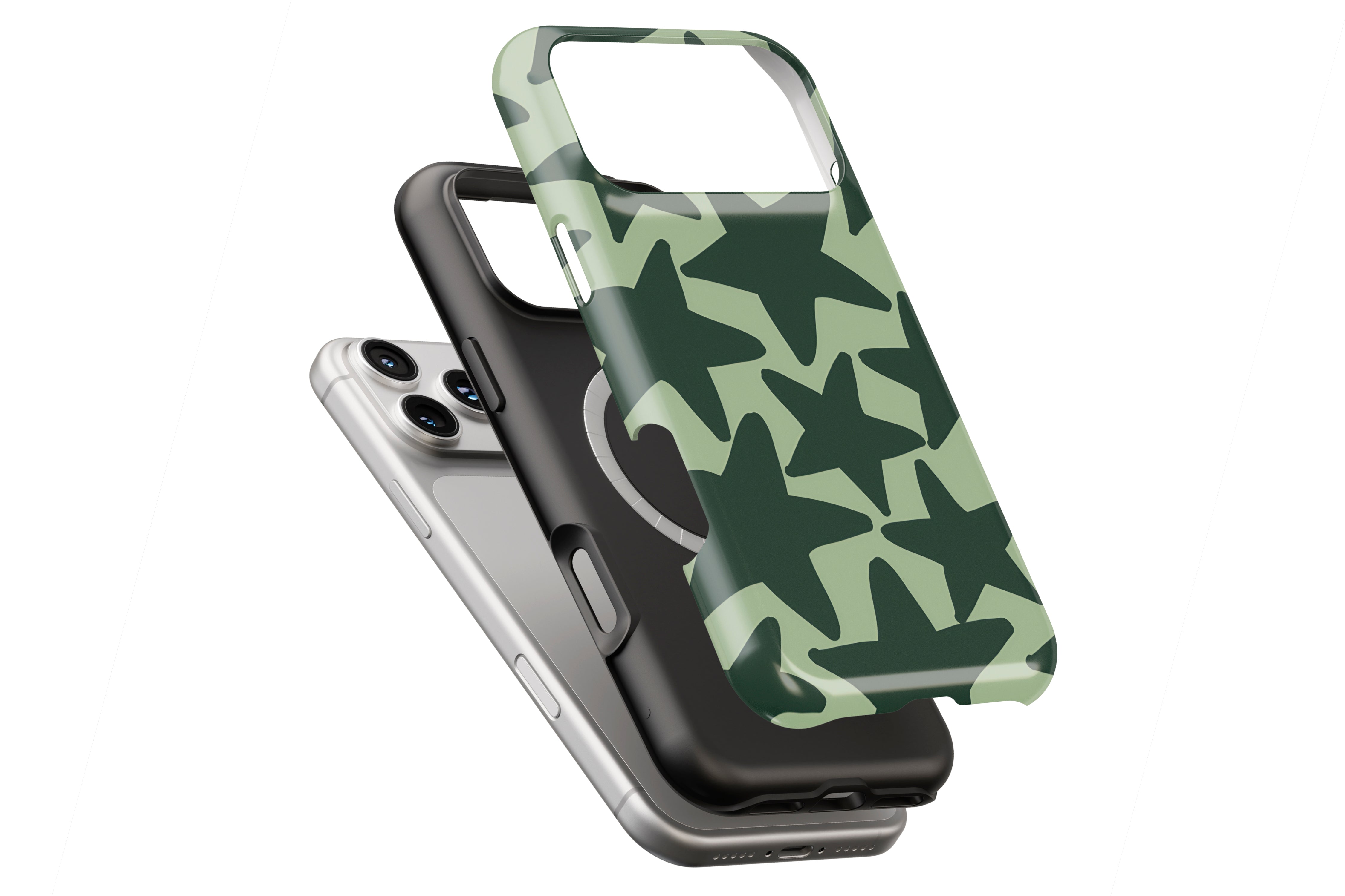 Stars Green magnetic case showing built-in magnetic ring compatible with MagSafe charging