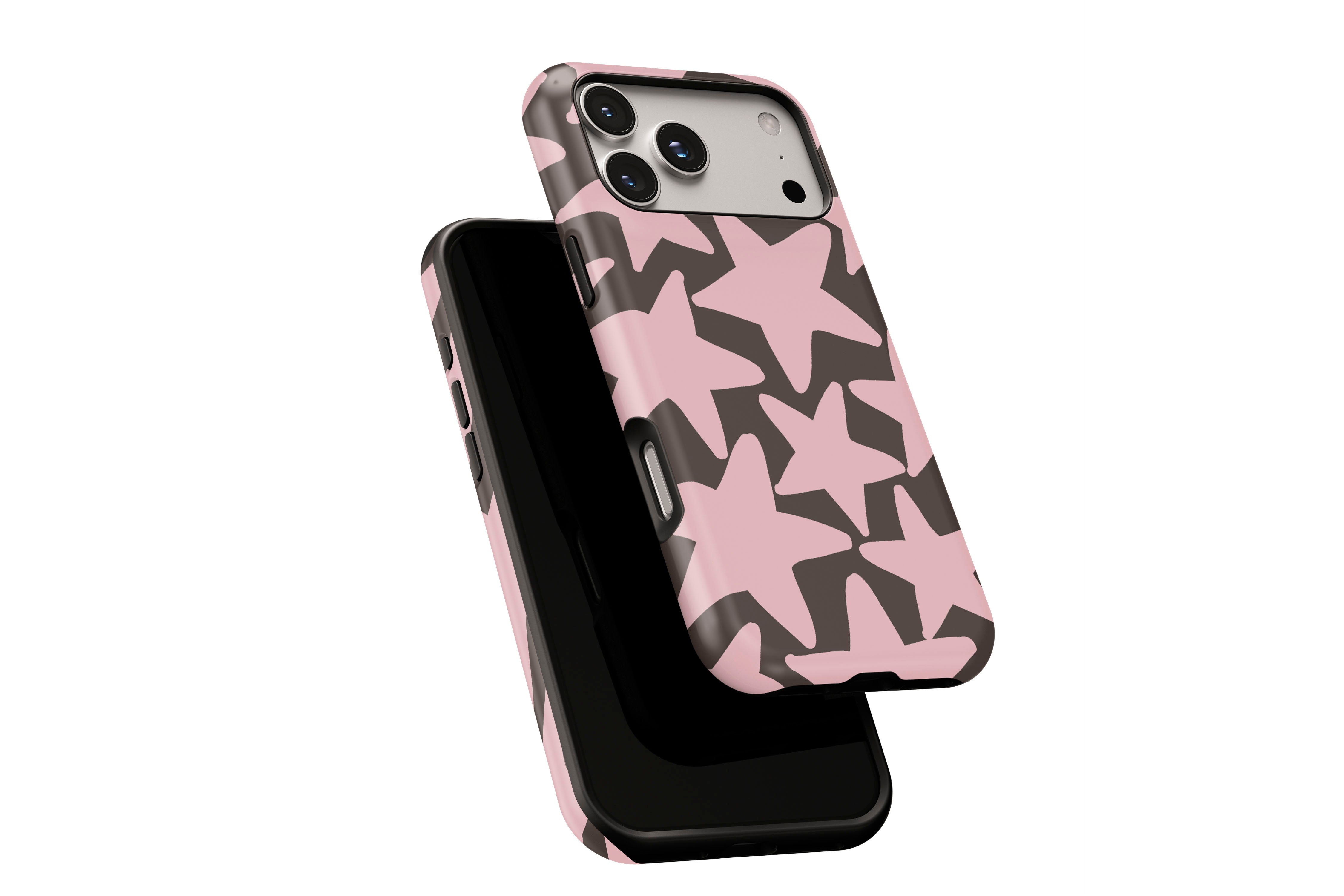 Side view of Stars (Pink) phone case showing button cut-outs