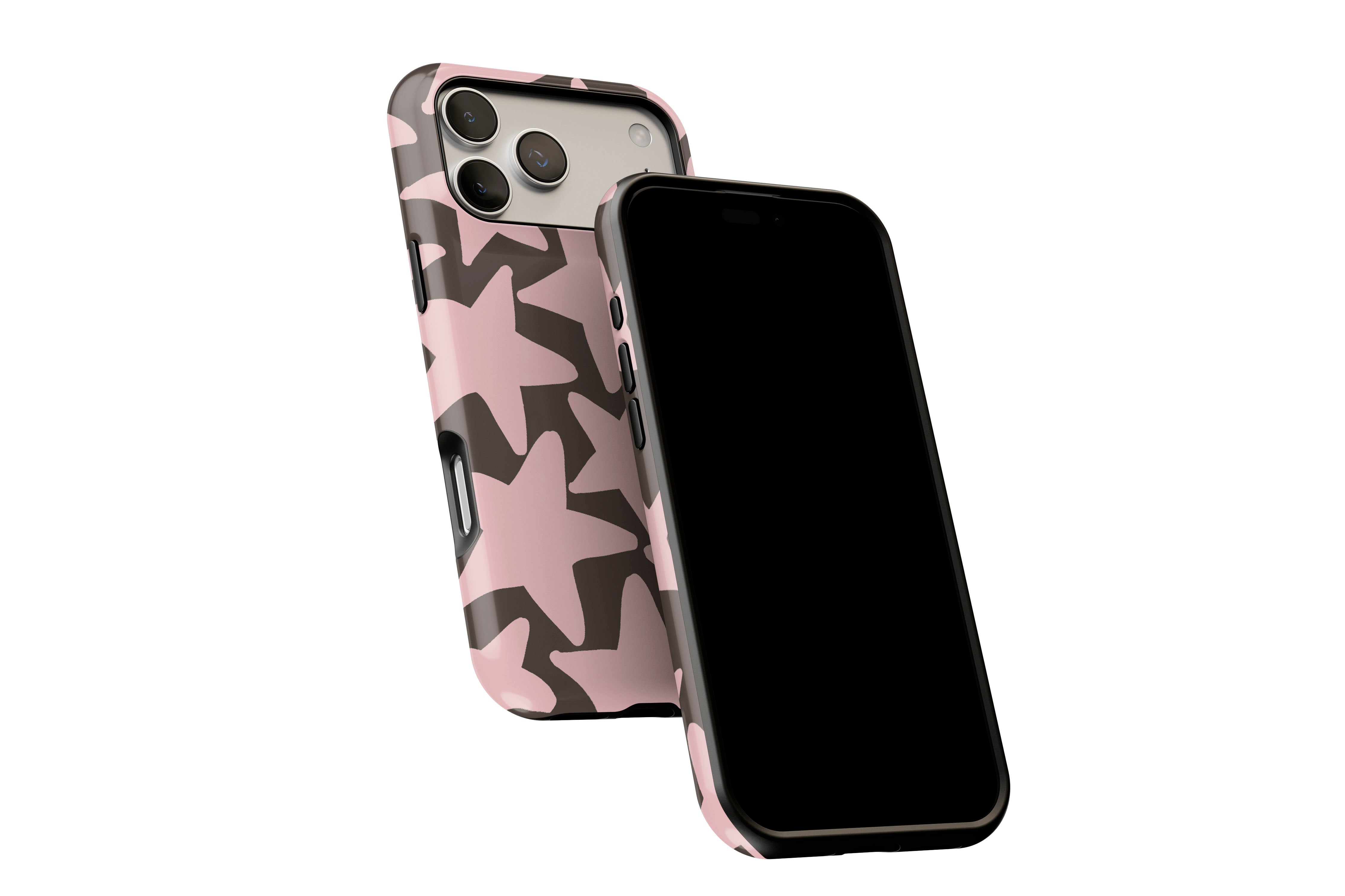 Side view of Stars (Pink) phone case showing button cut-outs