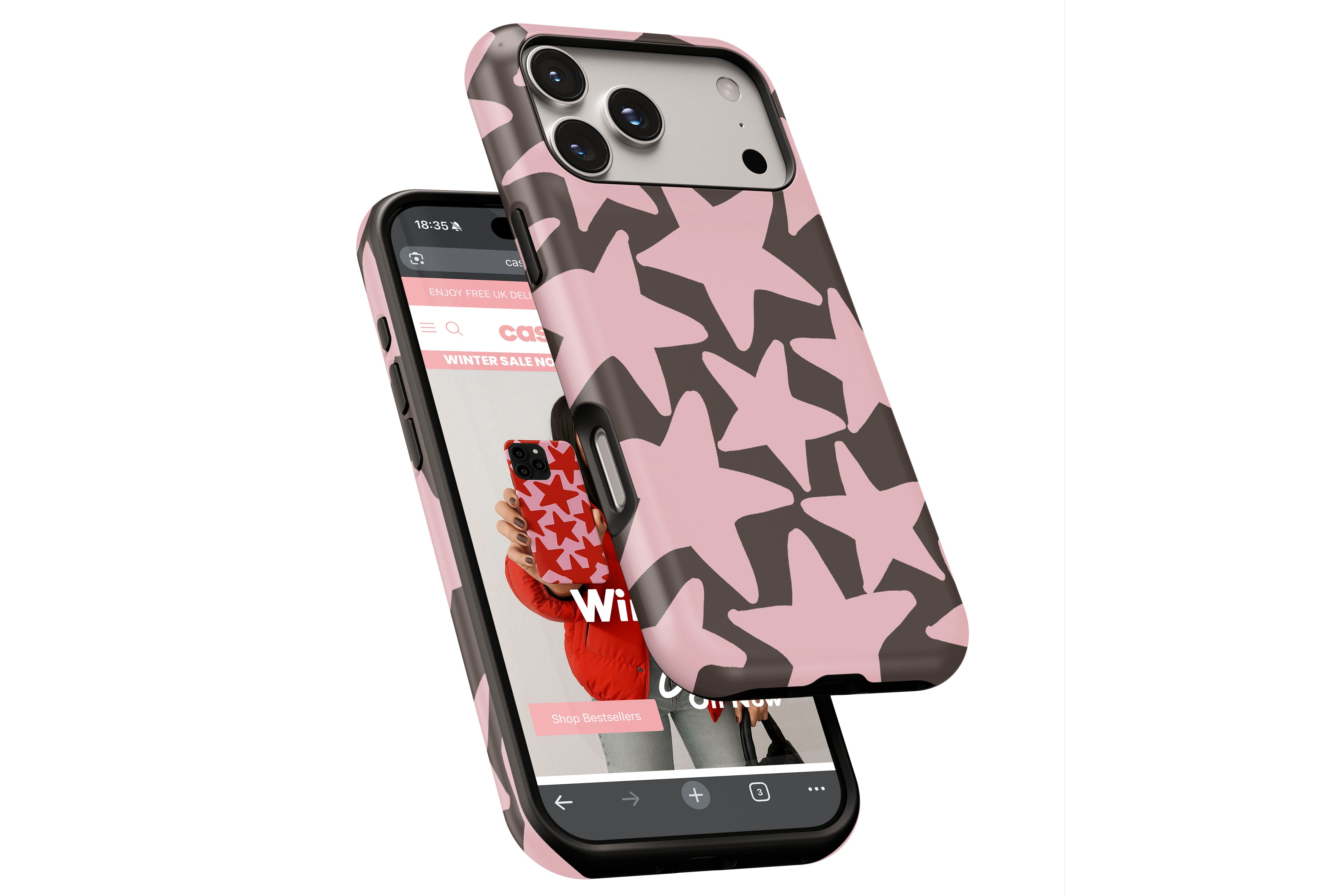 Side view of Stars (Pink) magnetic tough case showing button cut-outs
