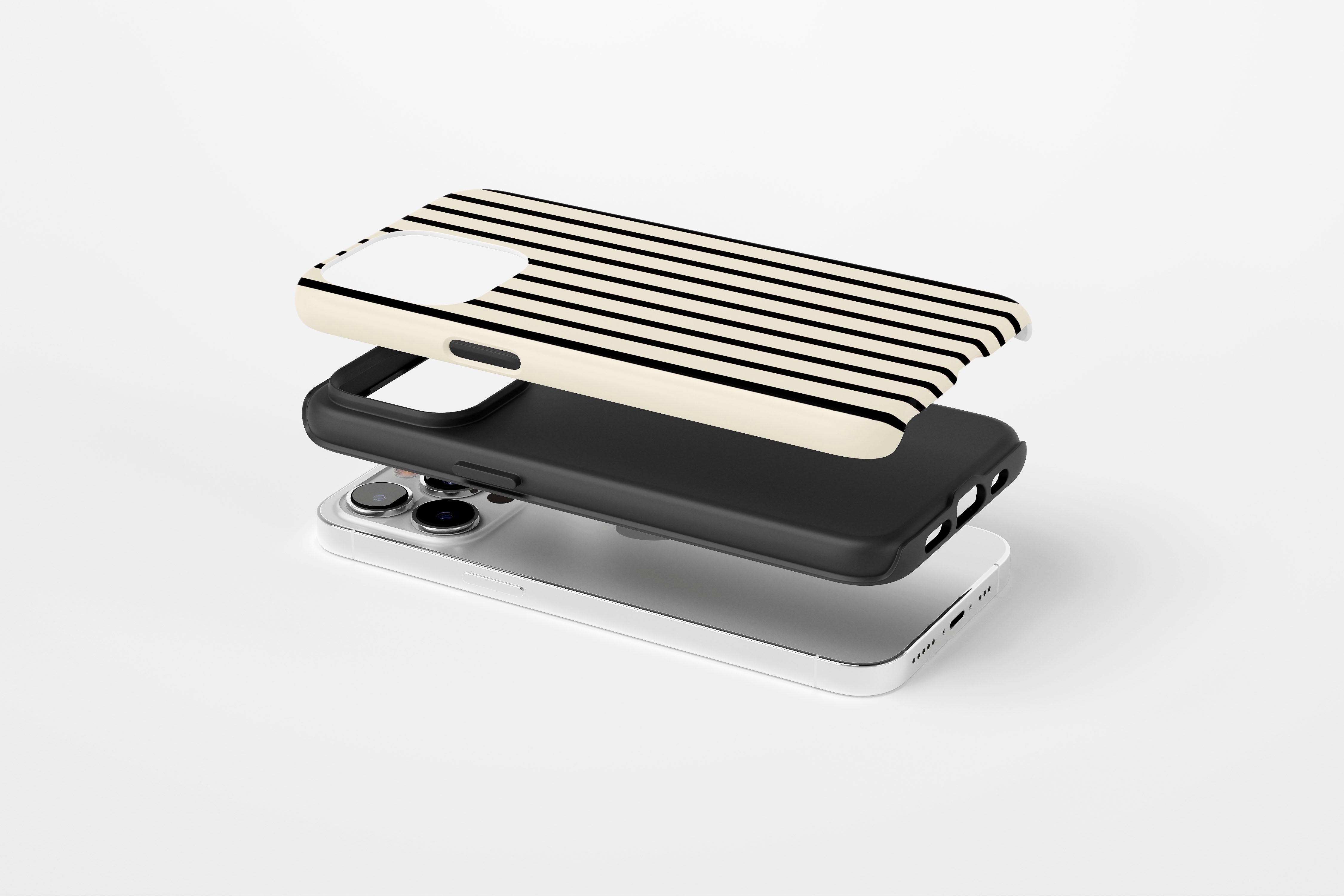 Side view of Stripes Black case showing  an example of tough case