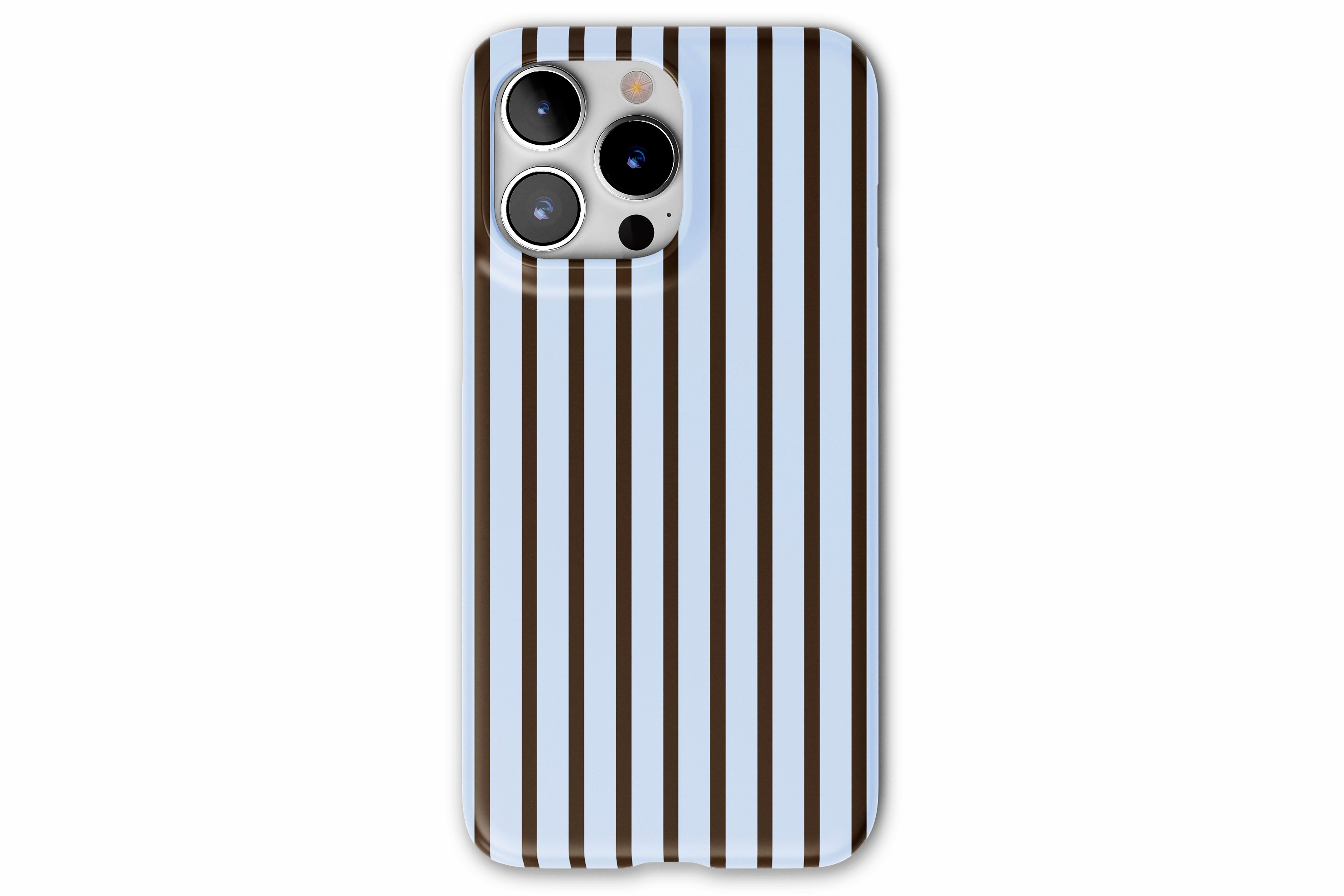 Front view of Stripes (Blue Mocha) case showing stripe print design