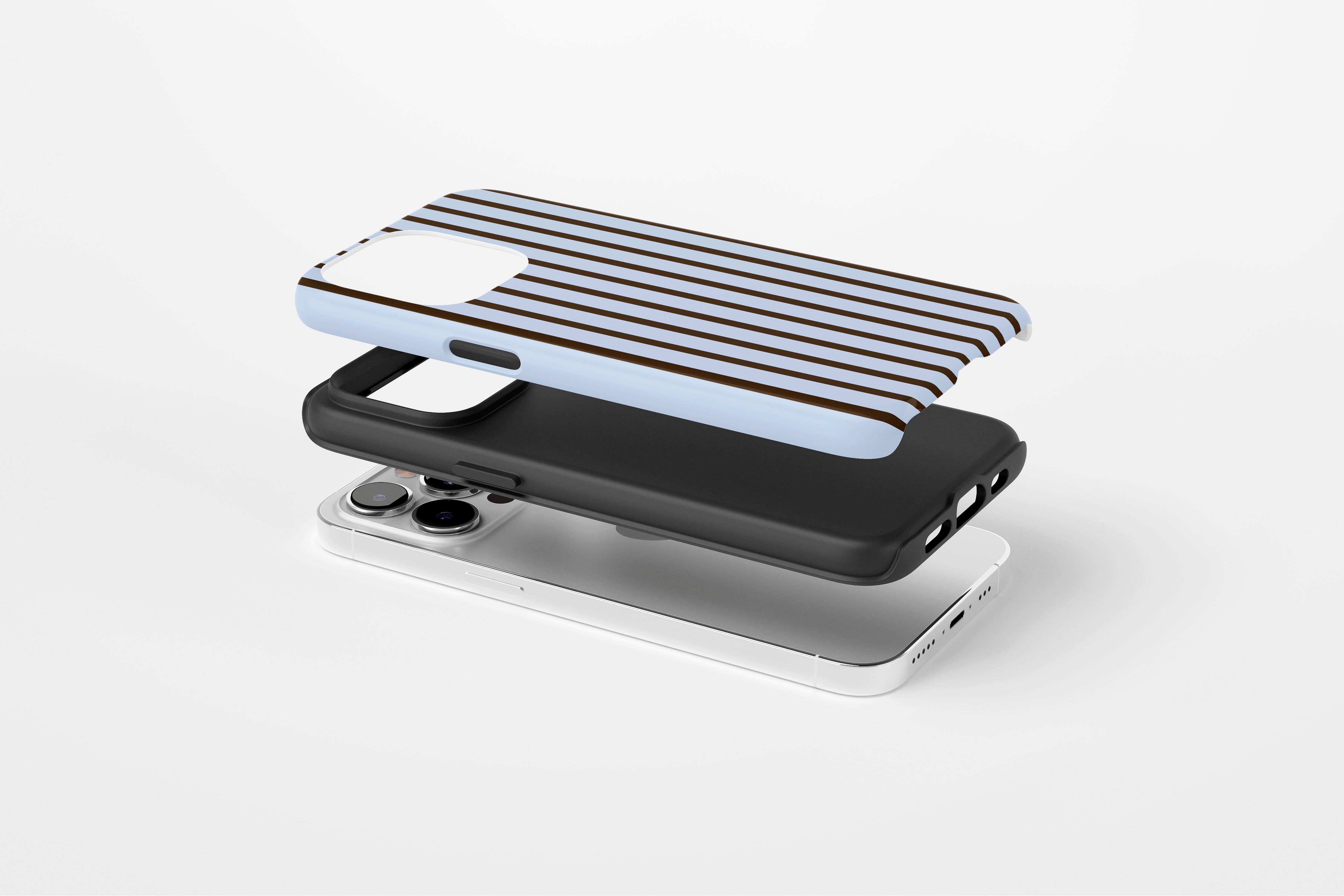 Side view of Stripes (Blue Mocha) case showing an example of tough case
