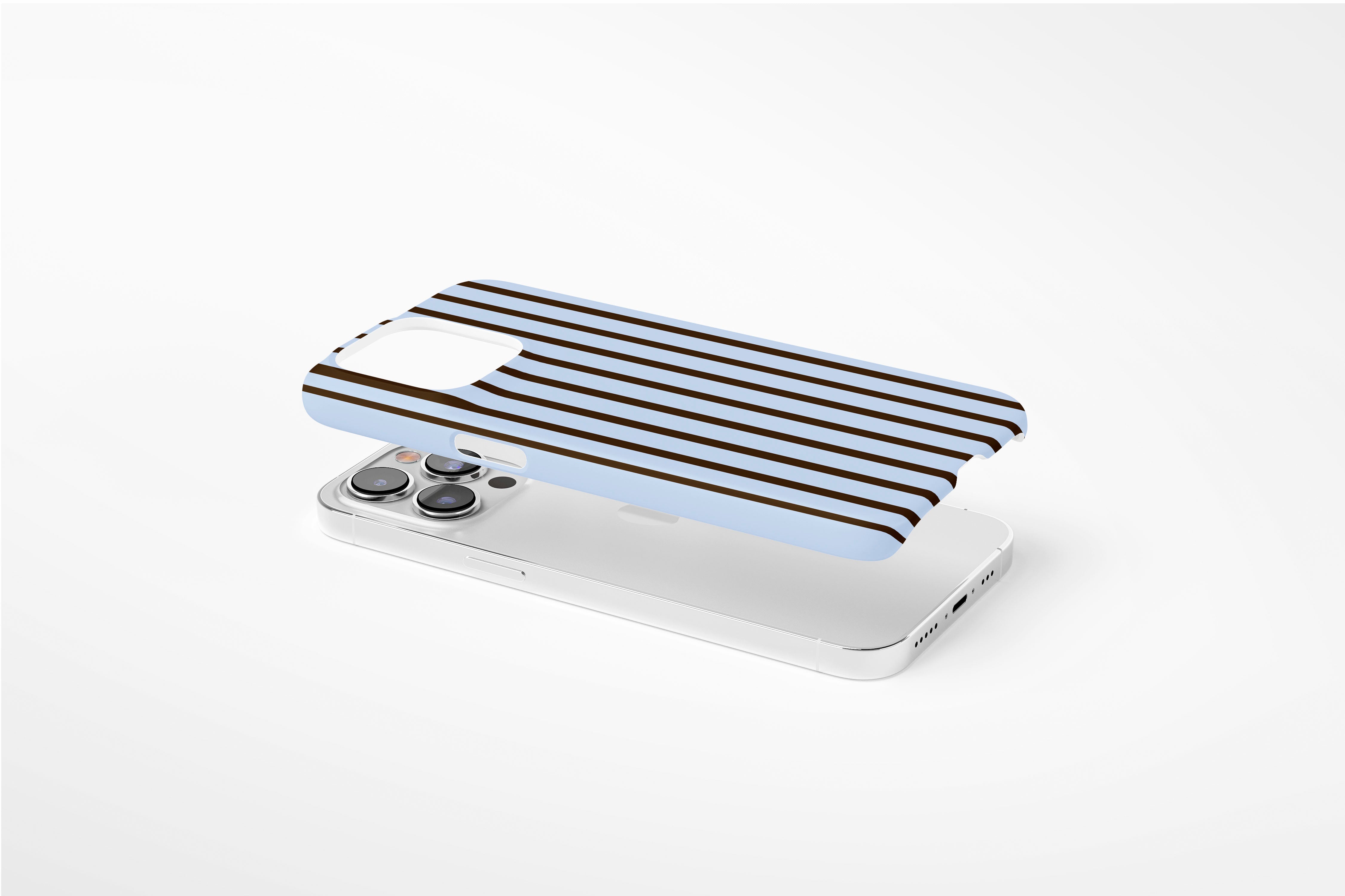 Side view of Stripes (Blue Mocha) case showing an example of slim case