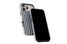 Side view of Stripes (Blue Mocha) phone case showing button cut-outs
