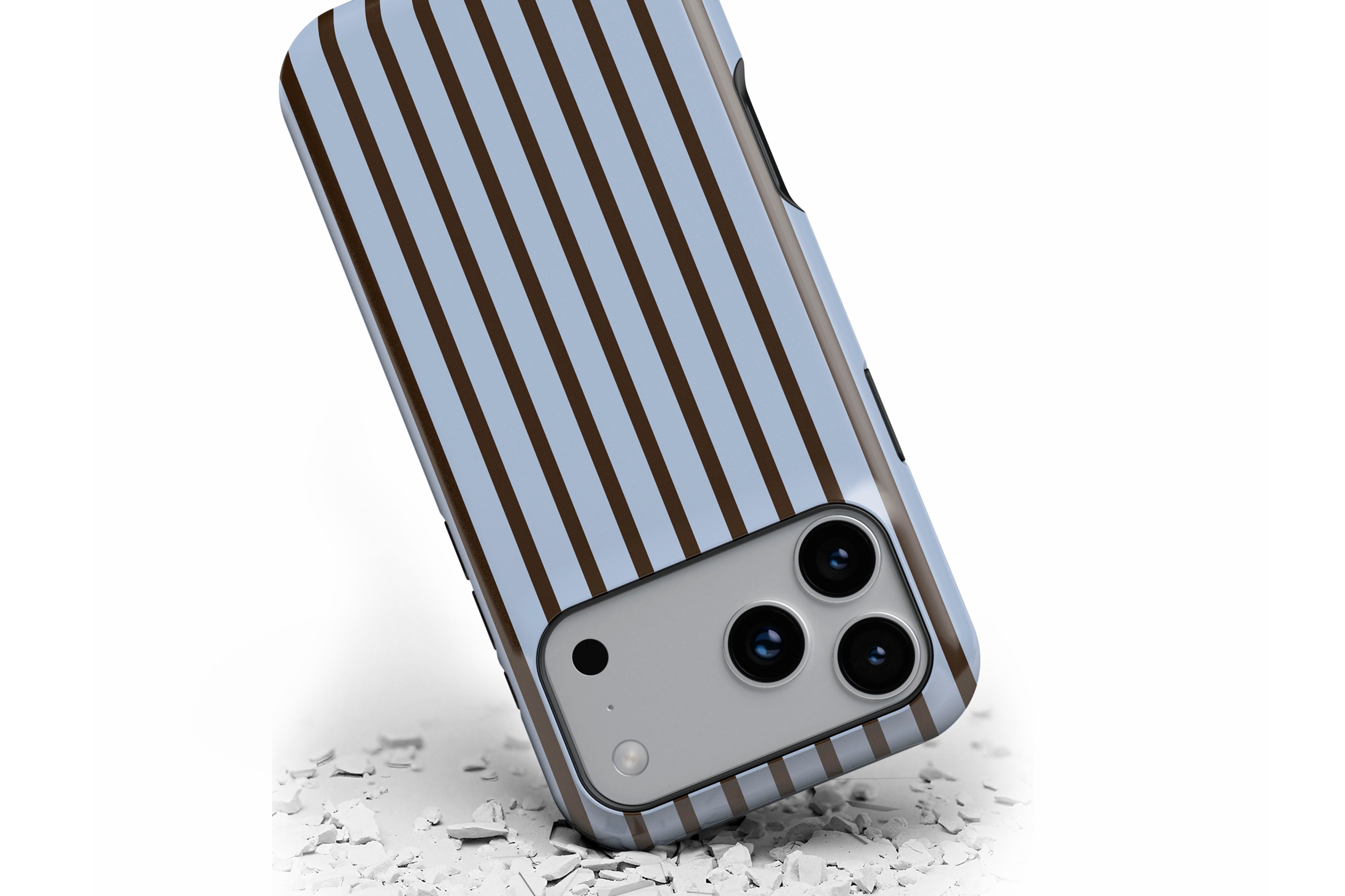 Front view of Stripes (Blue Mocha) magnetic tough case showing stripe print design