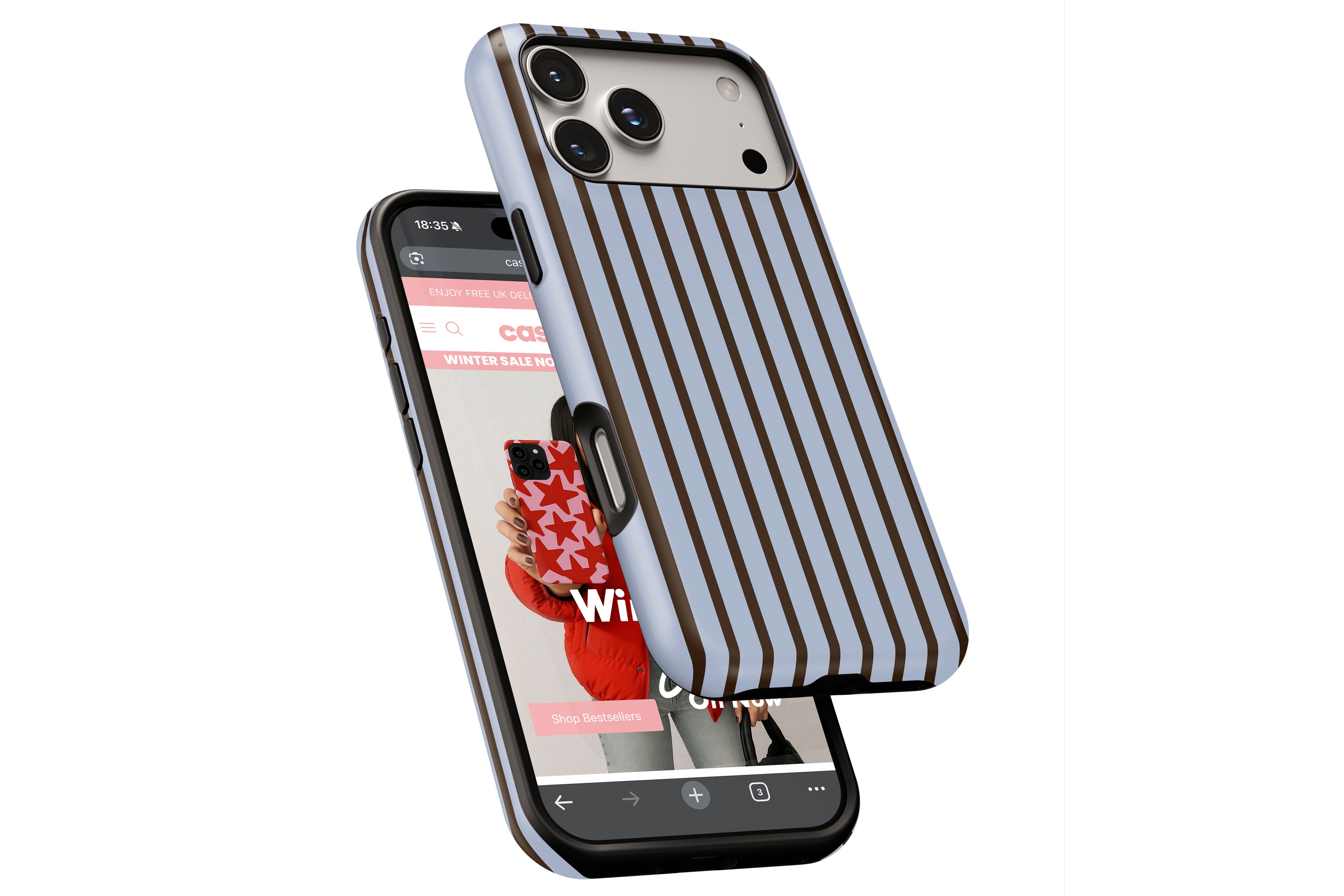 Side view of Stripes (Blue Mocha) magnetic tough case showing button cut-outs