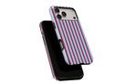 Side view of Stripes (Burgundy) phone case showing button cut-outs