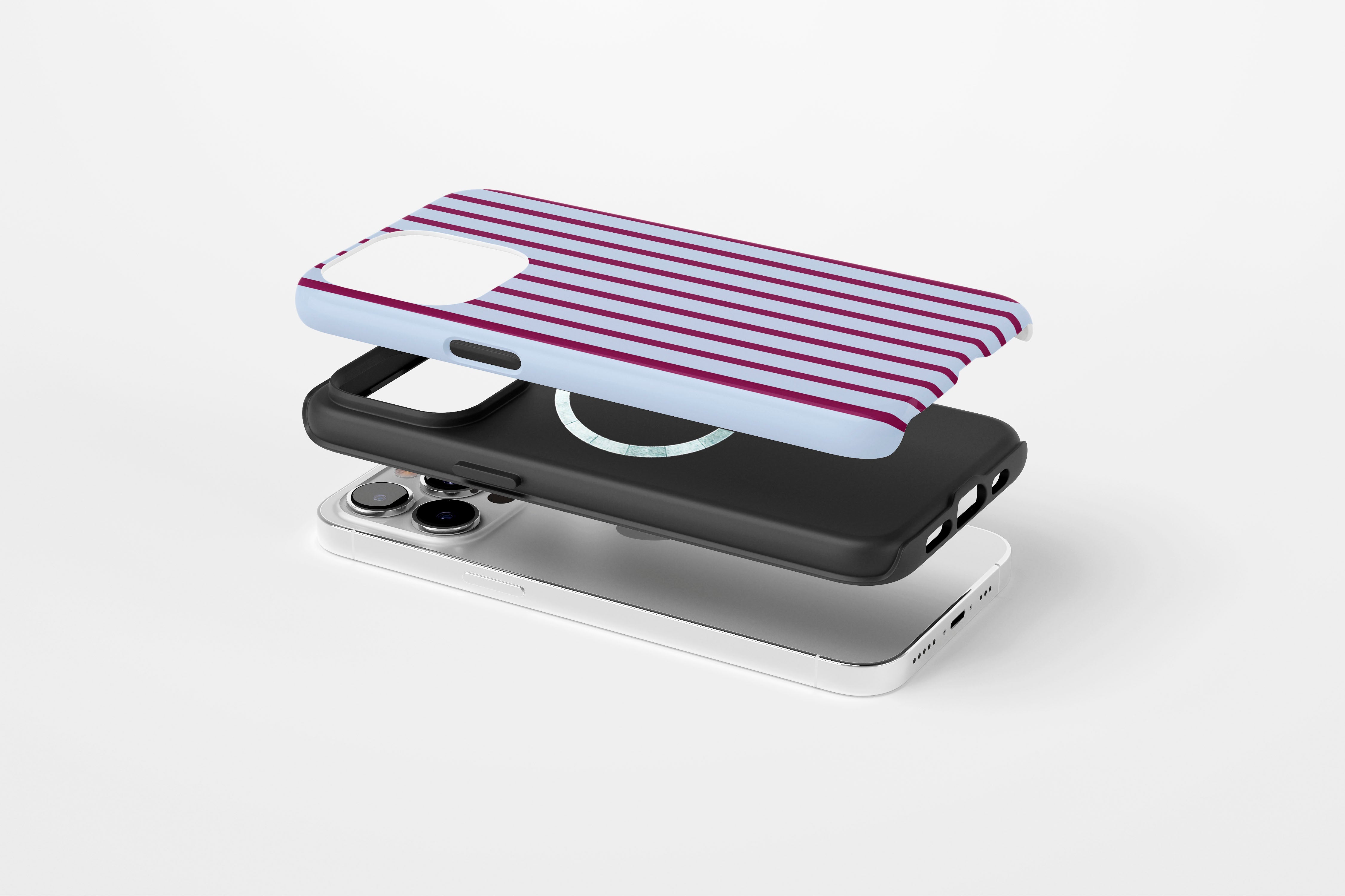 Side view of Stripes (Burgundy) case showing stripe print design