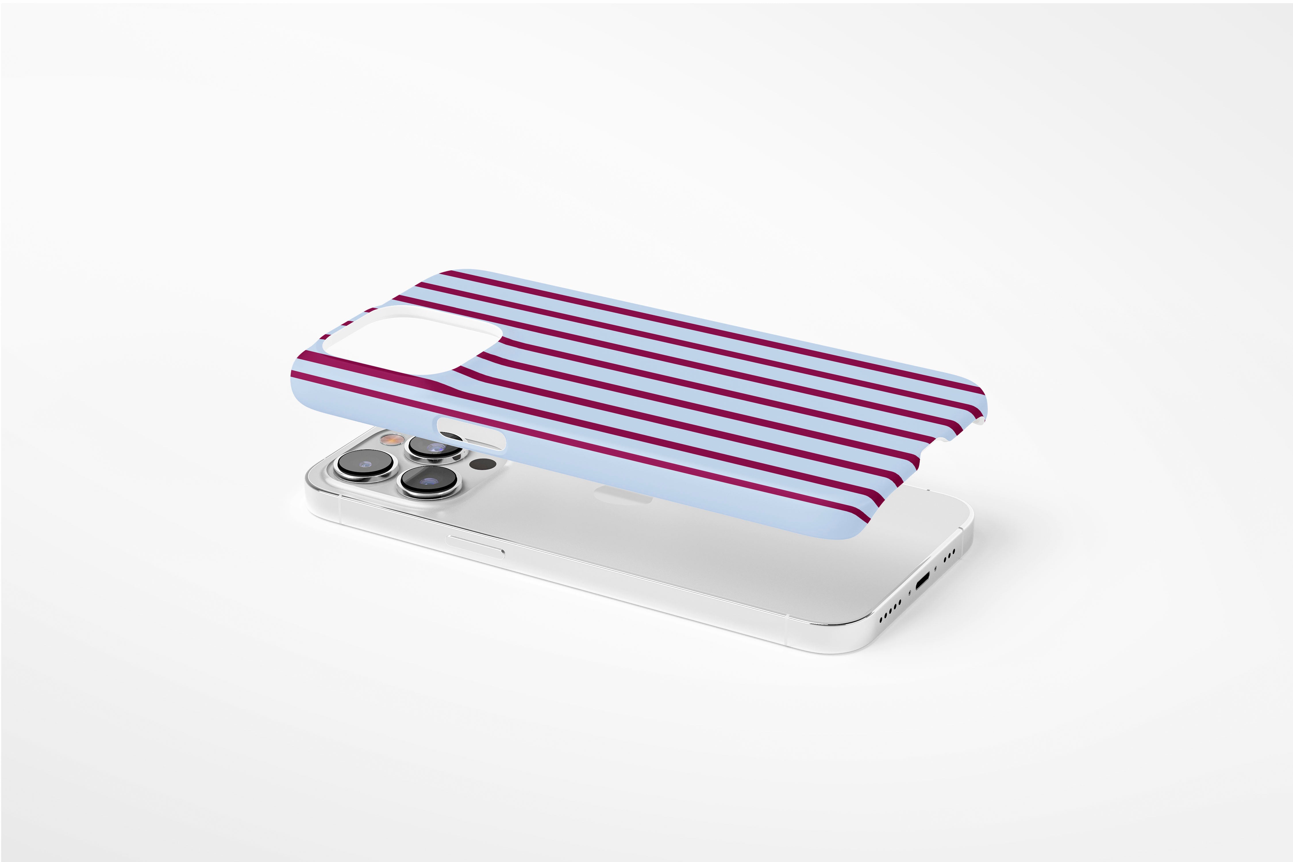Side view of Stripes (Burgundy) case showing an example of slim case