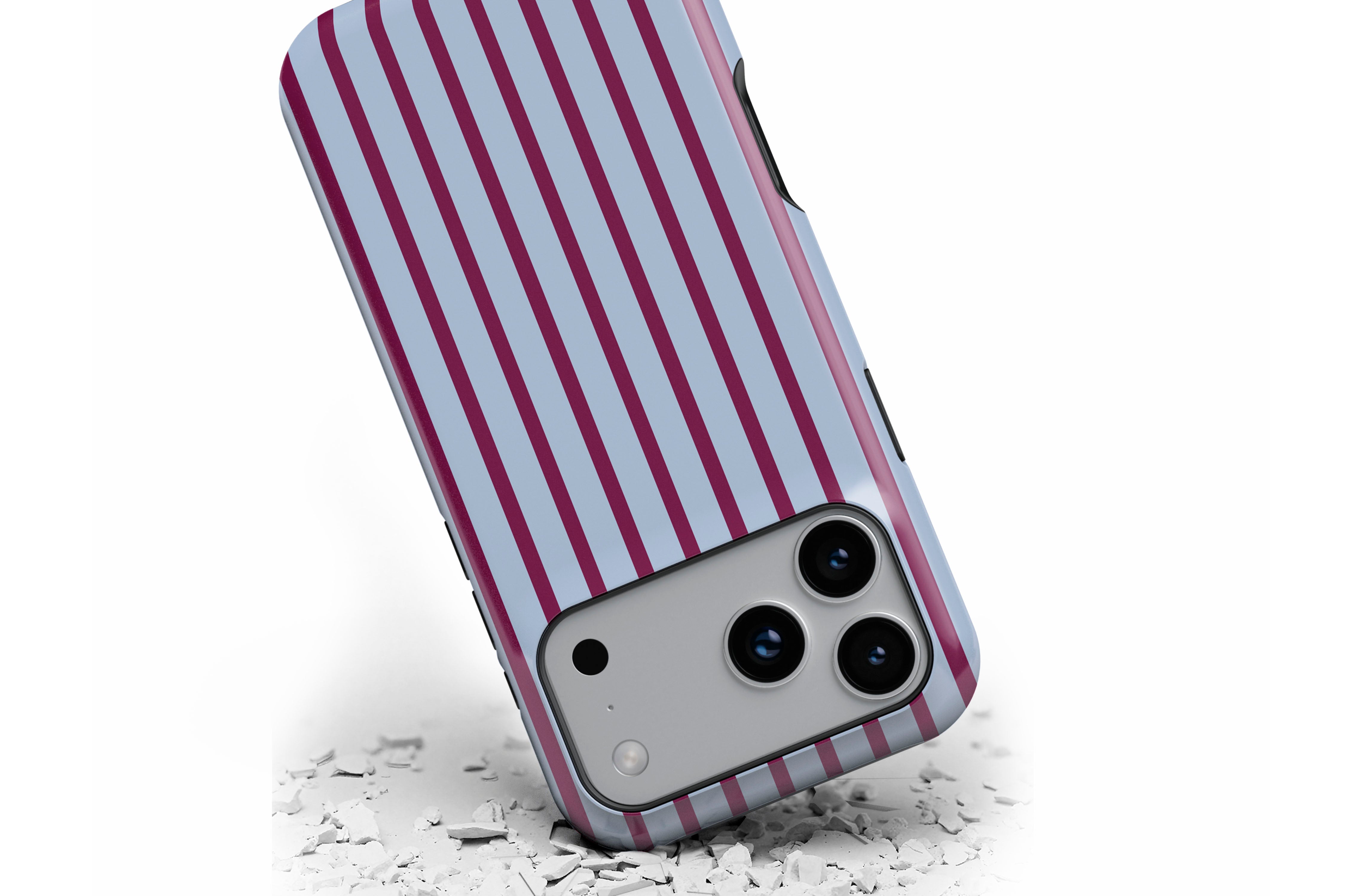 Front view of Stripes (Burgundy) magnetic tough case showing stripe print design