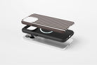 Side view of Stripes (Chocolate) case showing stripe print design