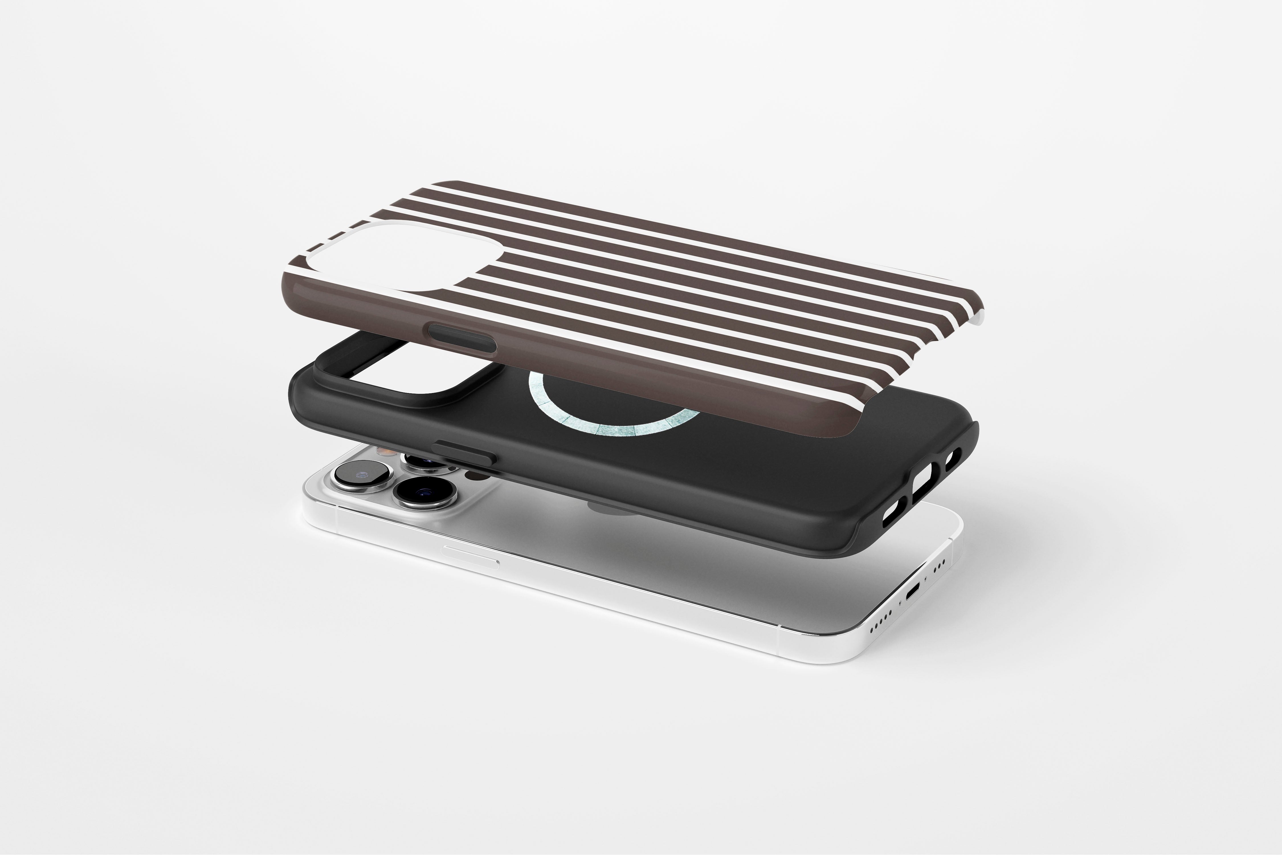 Side view of Stripes (Chocolate) case showing stripe print design
