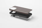 Side view of Stripes (Chocolate) case showing an example of tough case